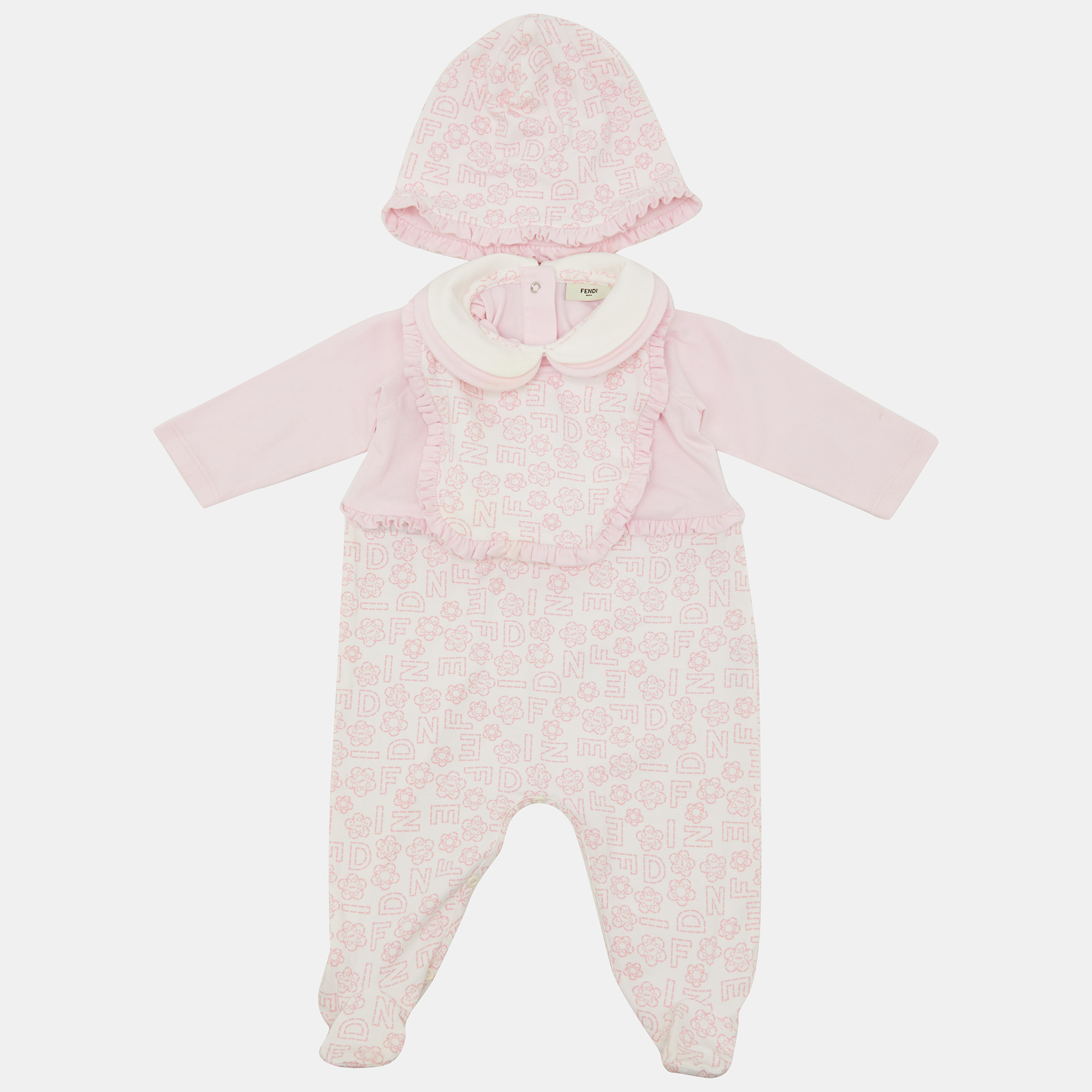 

Fendi Pink Cotton Bodysuit/Cap and Bib Set 6M