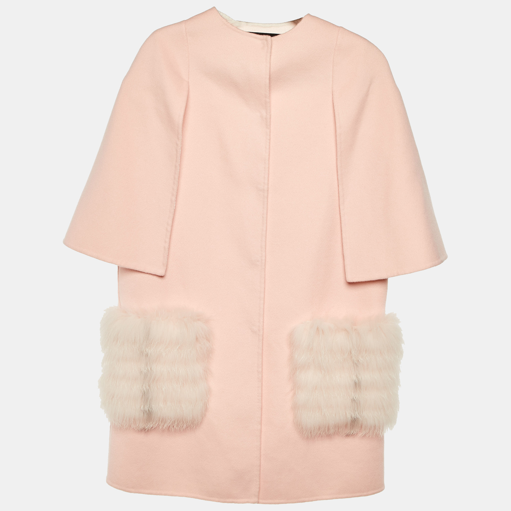 Pre-owned Fendi Kids Pink Wool Fur Pocket Button Front Coat Size 12+ Yrs