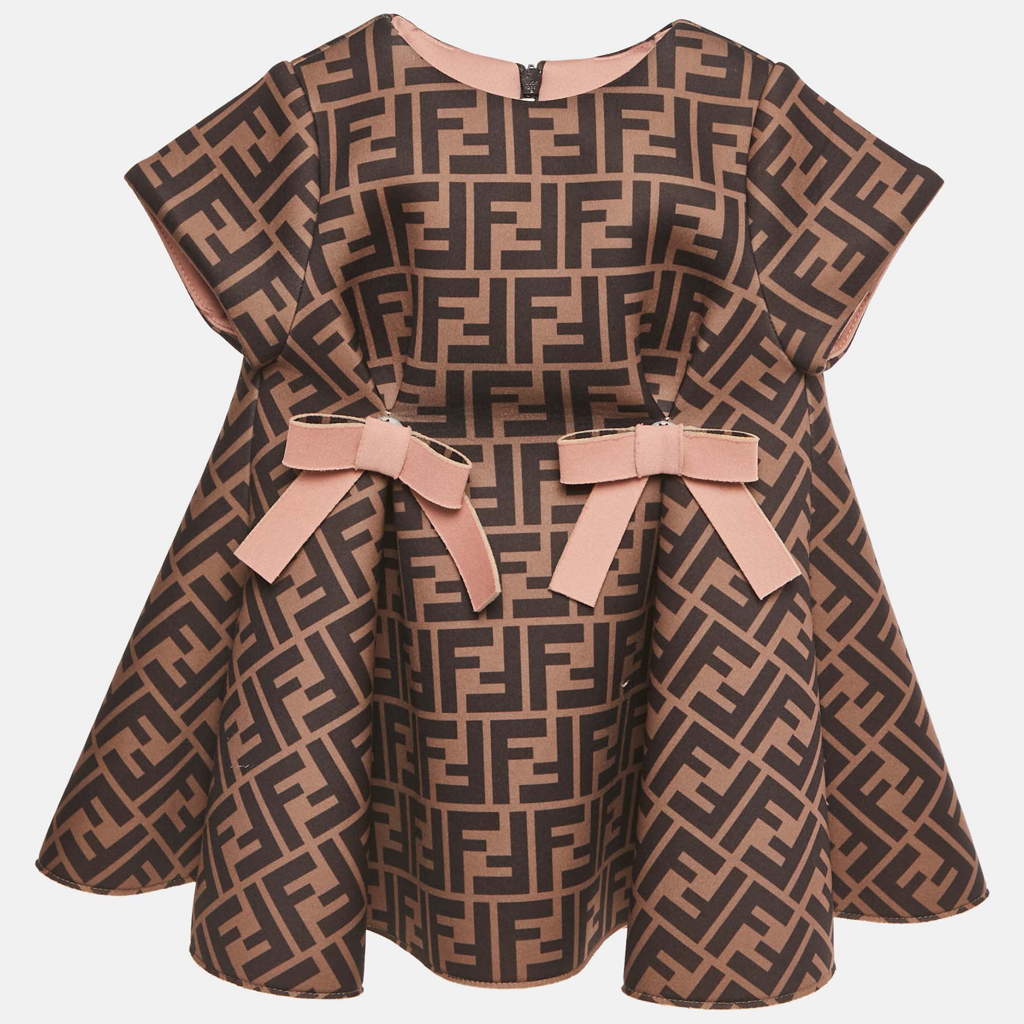 

Fendi Kids Brown Zucca Print Neoprene Bow Detail Dress 6M