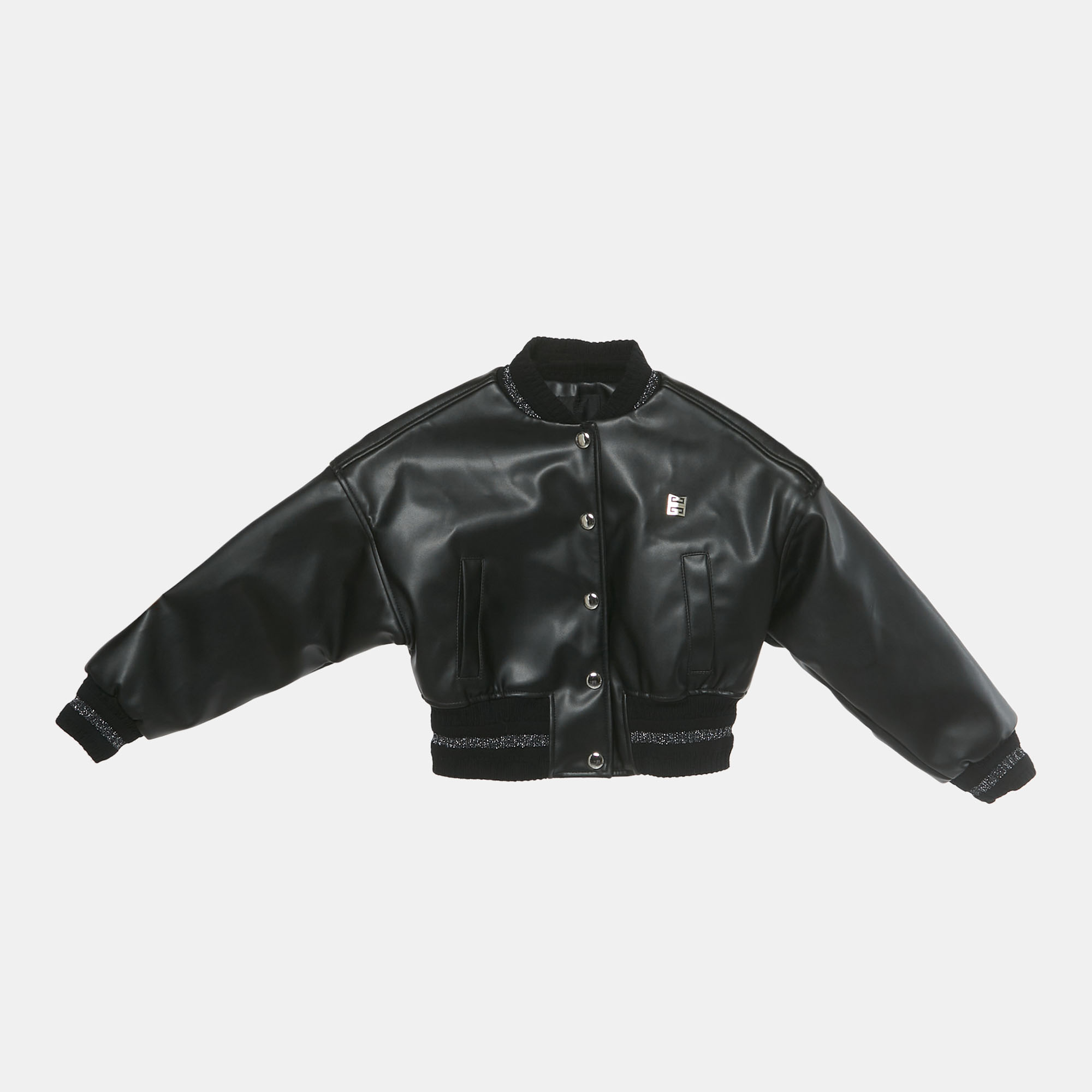 Pre-owned Givenchy Kids Logo Embroidered Faux Leather Bomber Jacket 6 Yrs In Black