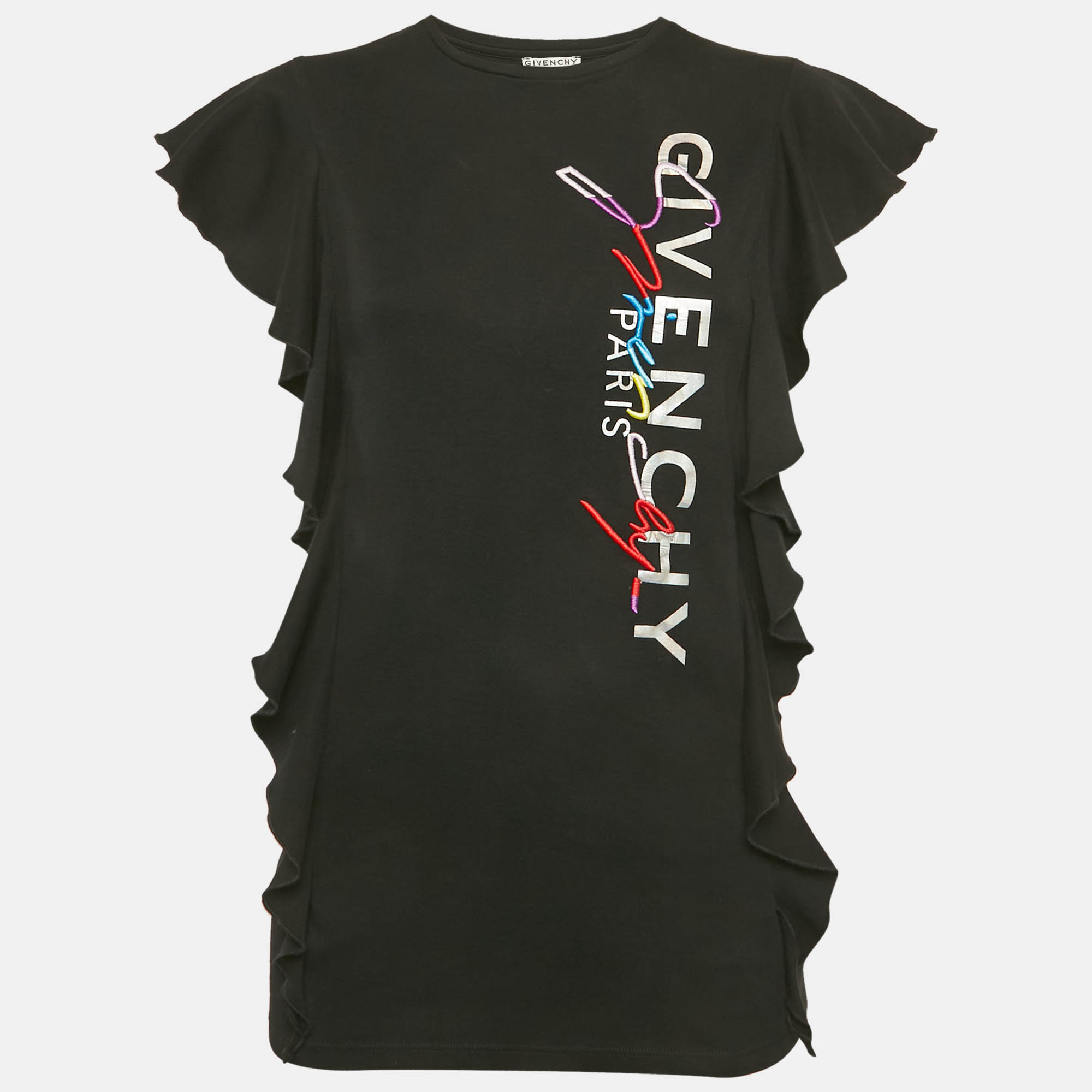 Pre-owned Givenchy Black Cotton Knit Logo Detail Top 10yrs