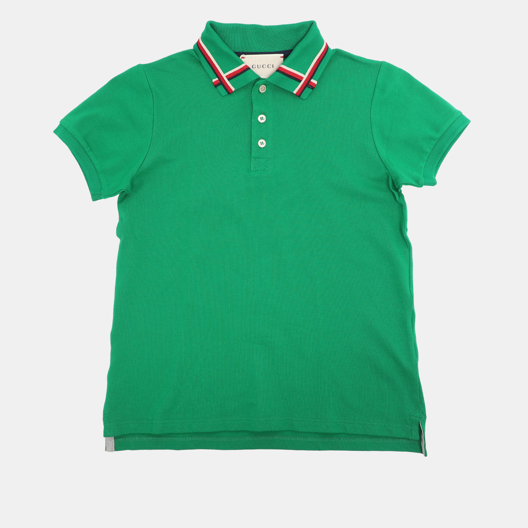 Pre-owned Gucci Green Web Collar Jersey Polo T-shirt 8 Yrs