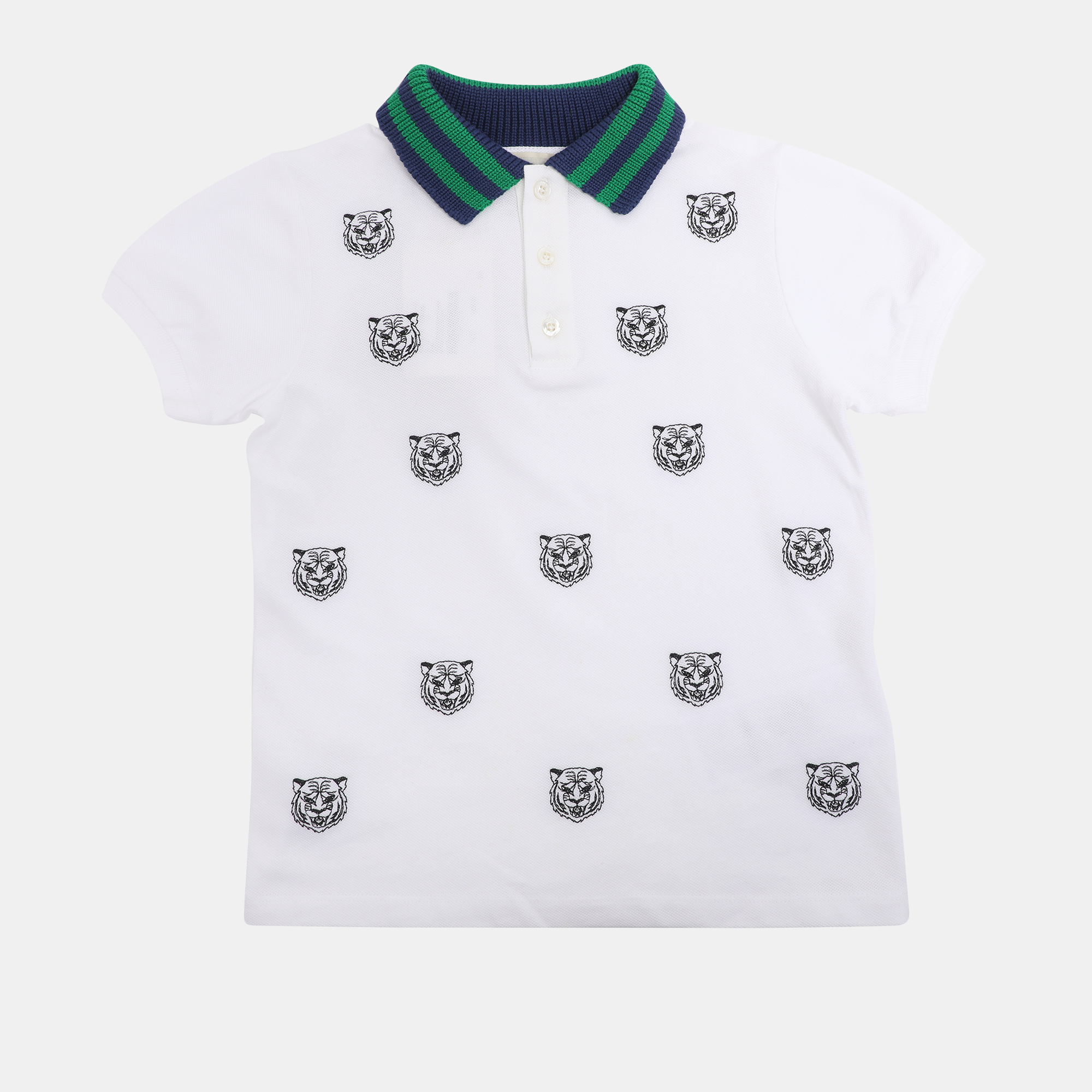 Gucci White/Blue Tiger Print Web Collar Jersey Polo T-Shirt 6 Yrs