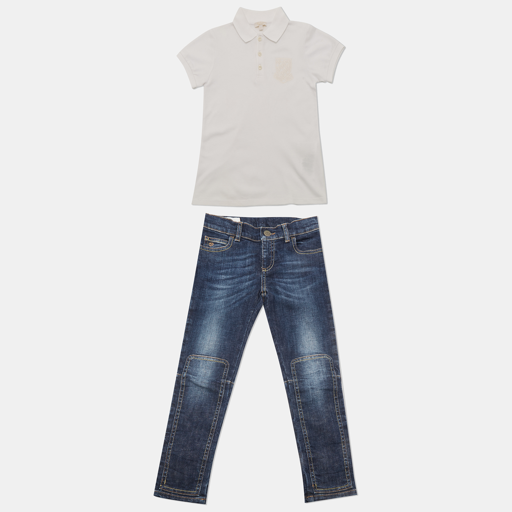 Gucci Kids White/Blue Cotton Polo T-Shirt and Jeans Set 6 Yrs