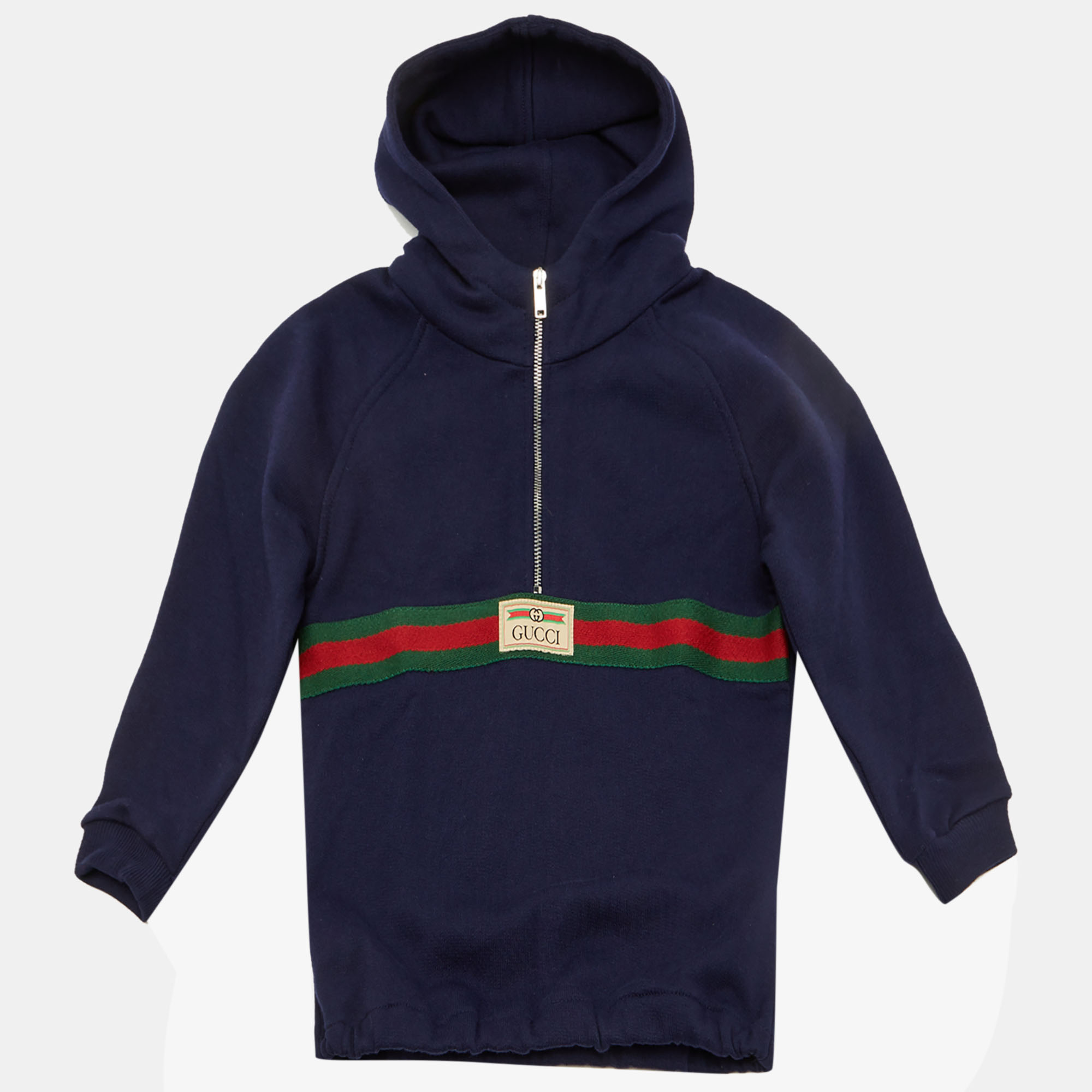 

Gucci Kids Navy Blue Cotton Web Striped Hoodie Size 12-18 M