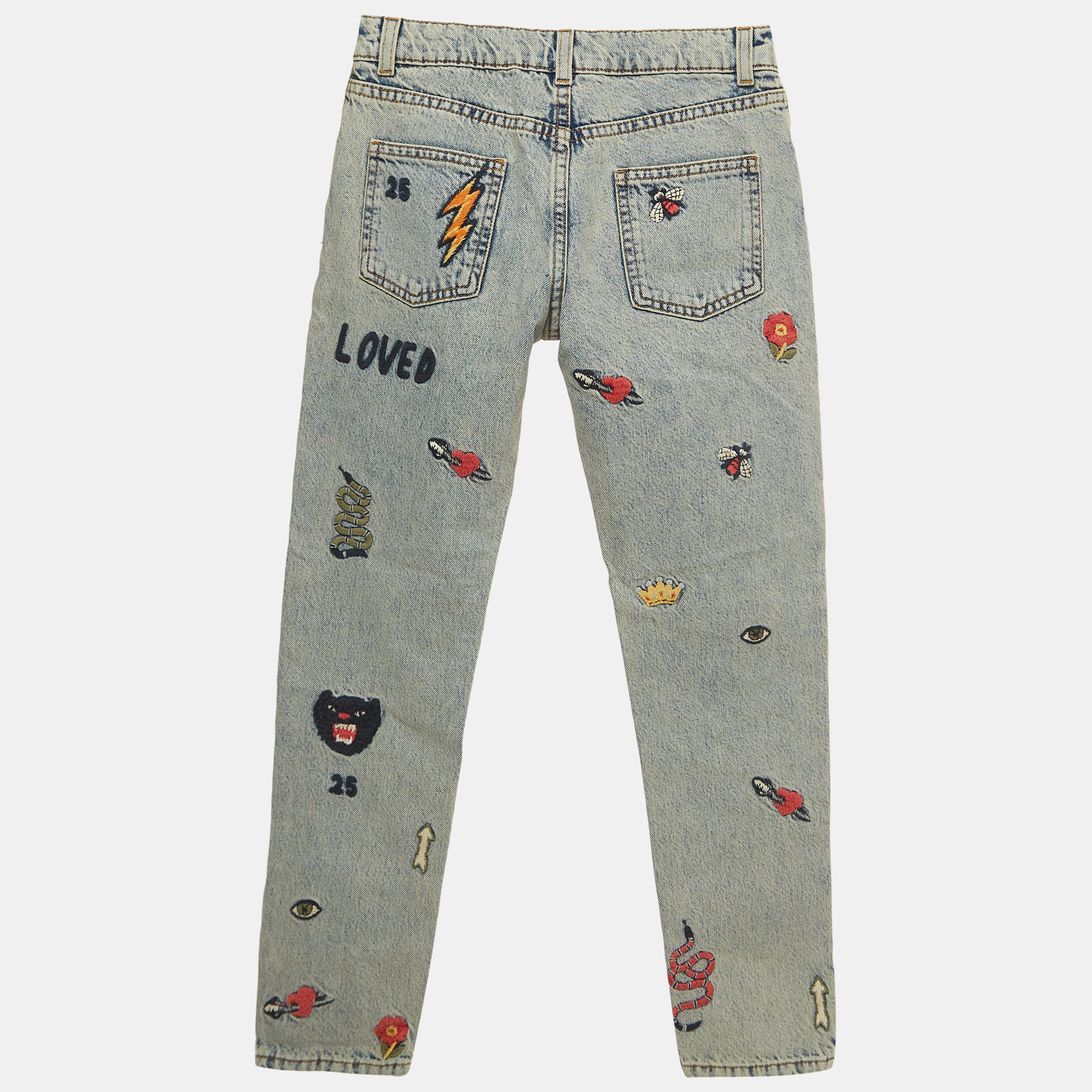 

Gucci Blue Distressed Embroidered Denim Jeans