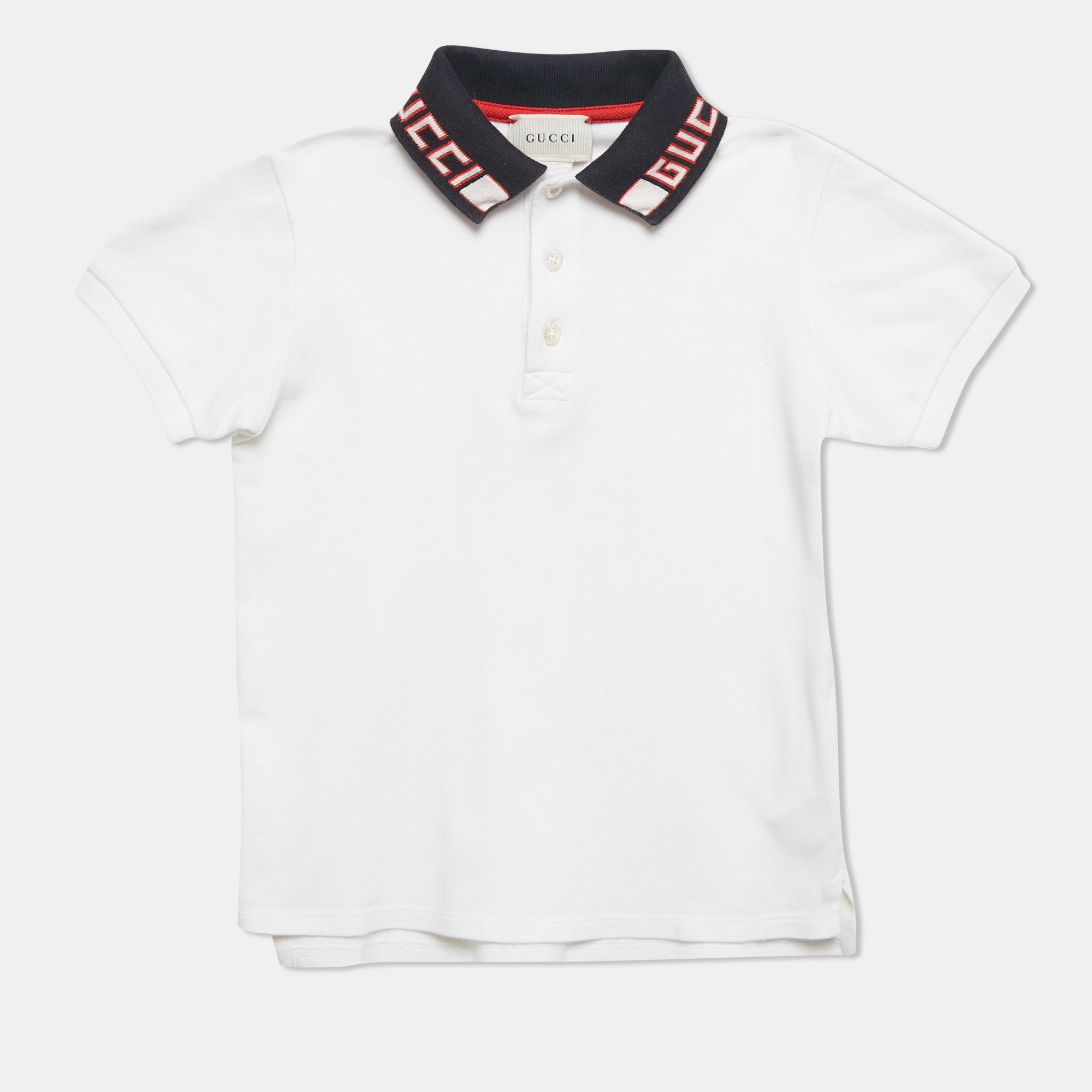 

Gucci Kids White Logo Collar Detail Cotton Pique Polo Shirt 4 Yrs