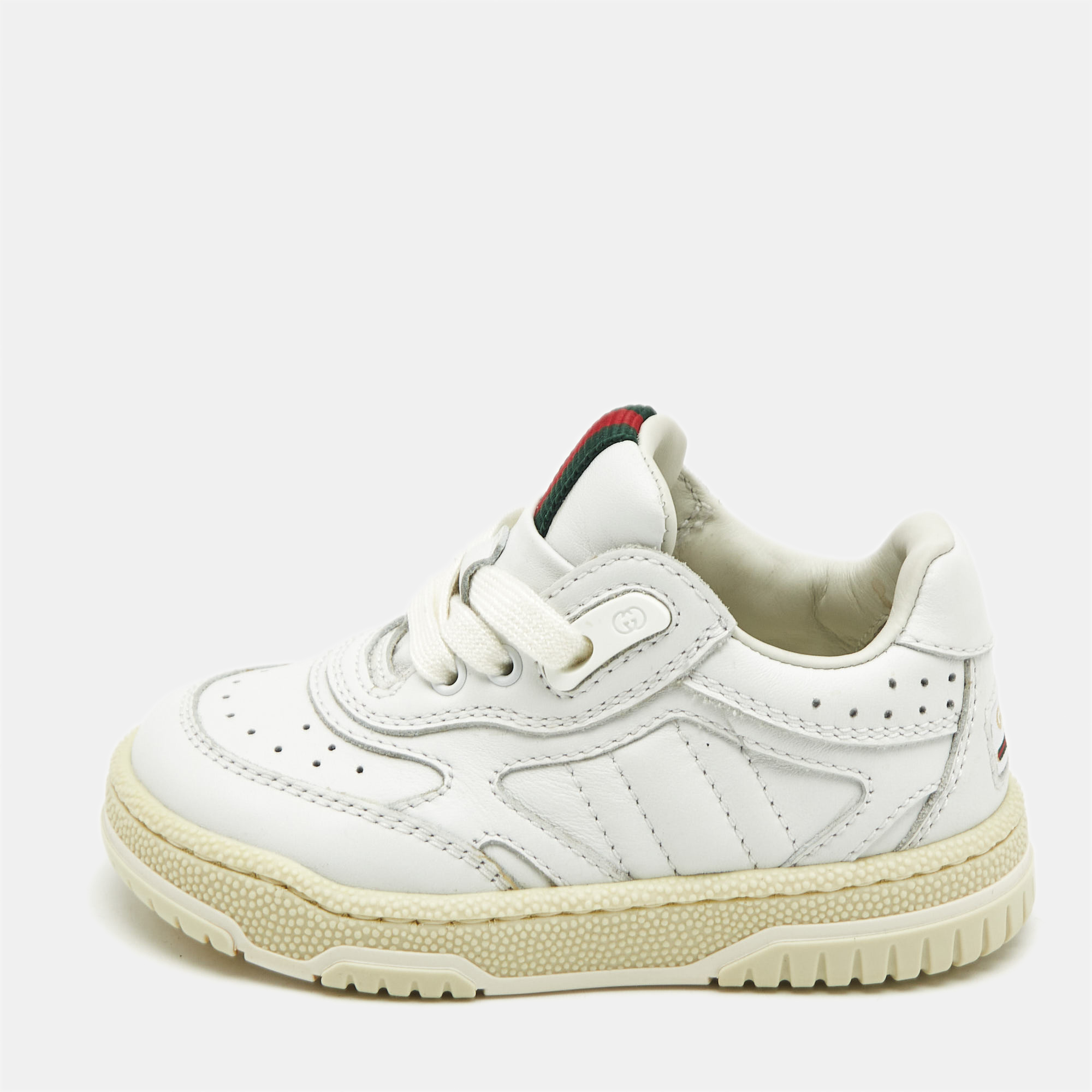 Gucci White Leather Re-Web Sneakers Size 20