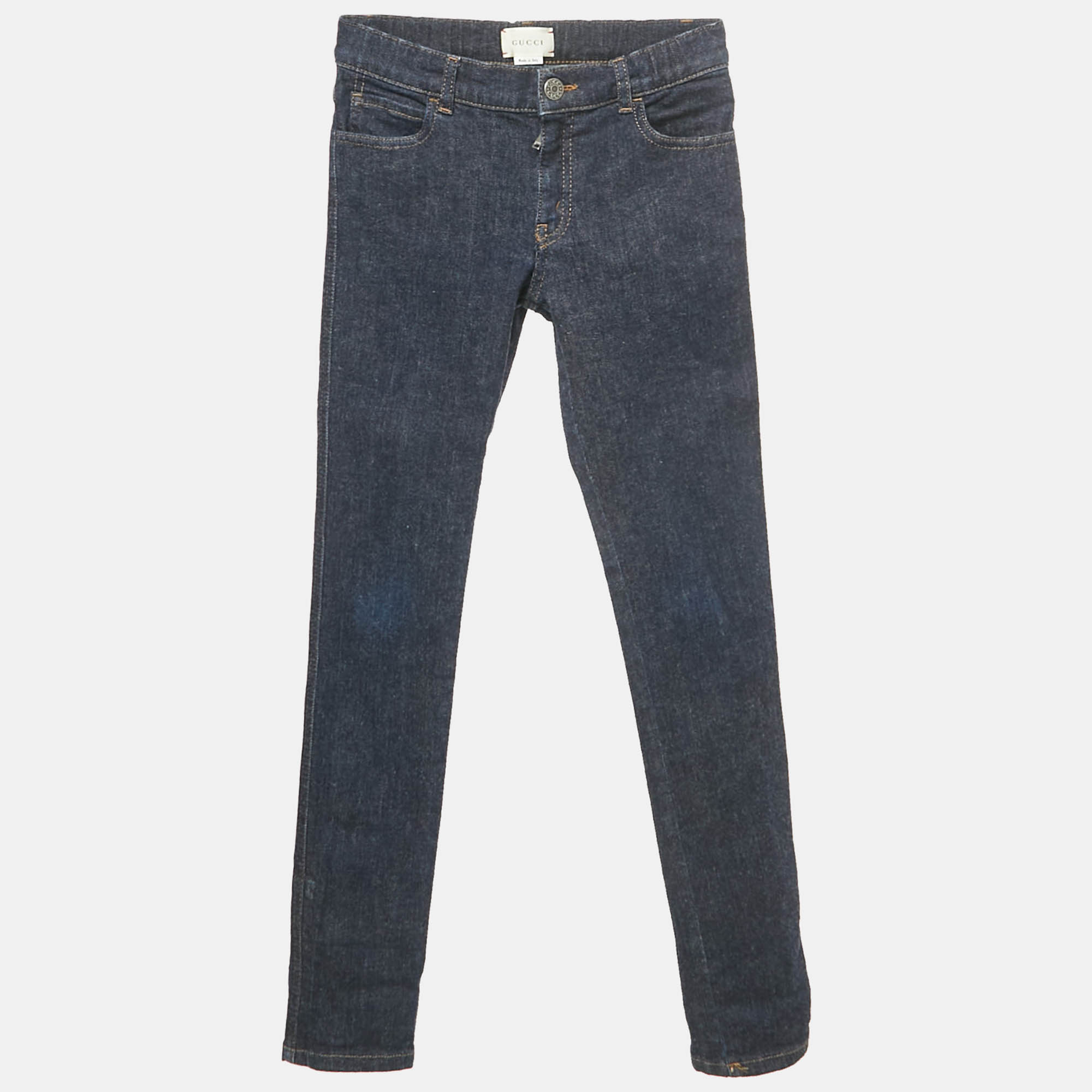Pre-owned Gucci Navy Blue Web Trim Folded Hem Denim Jeans 10 Yrs 23"