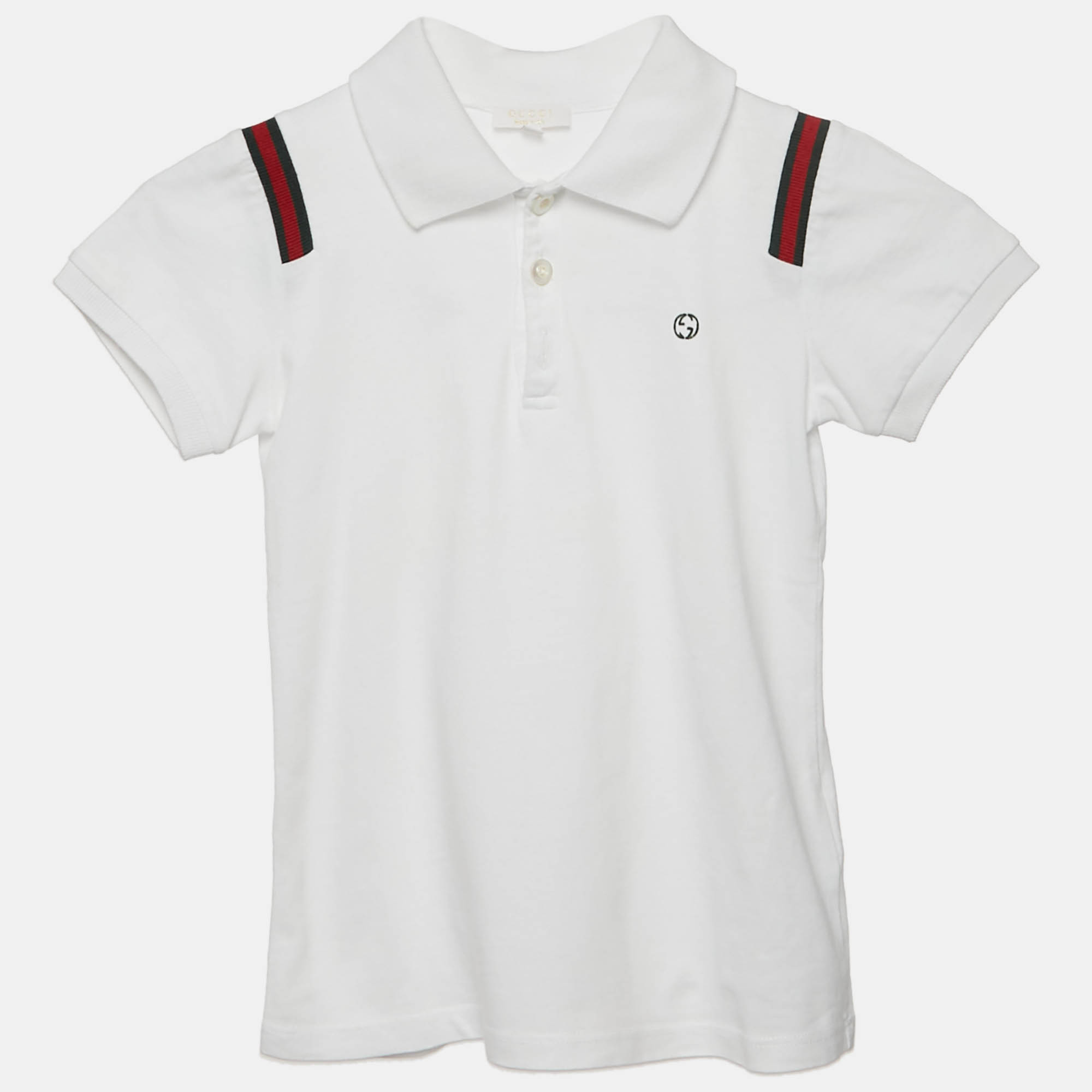 Gucci Kids White Web Collar Jersey Polo T-Shirt 6 Yrs