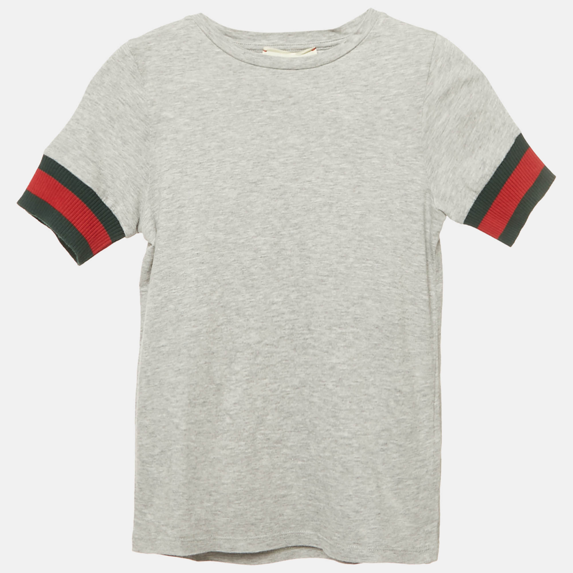 Pre-owned Gucci Kids Grey Web Sleeve Trim Jersey T-shirt 5 Yrs In Gray
