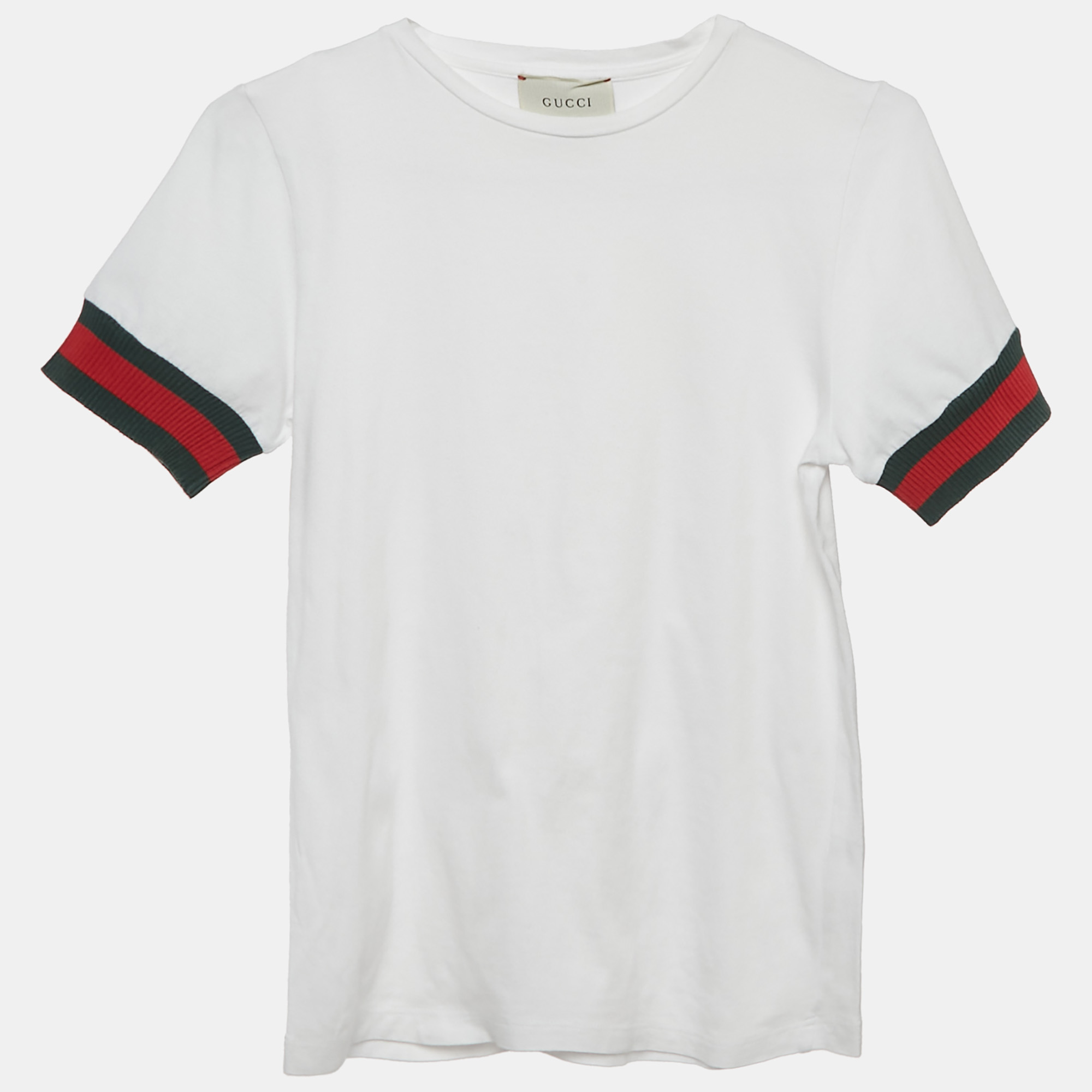 Pre-owned Gucci Kids White Web Trim Sleeve Jersey T-shirt 10 Yrs