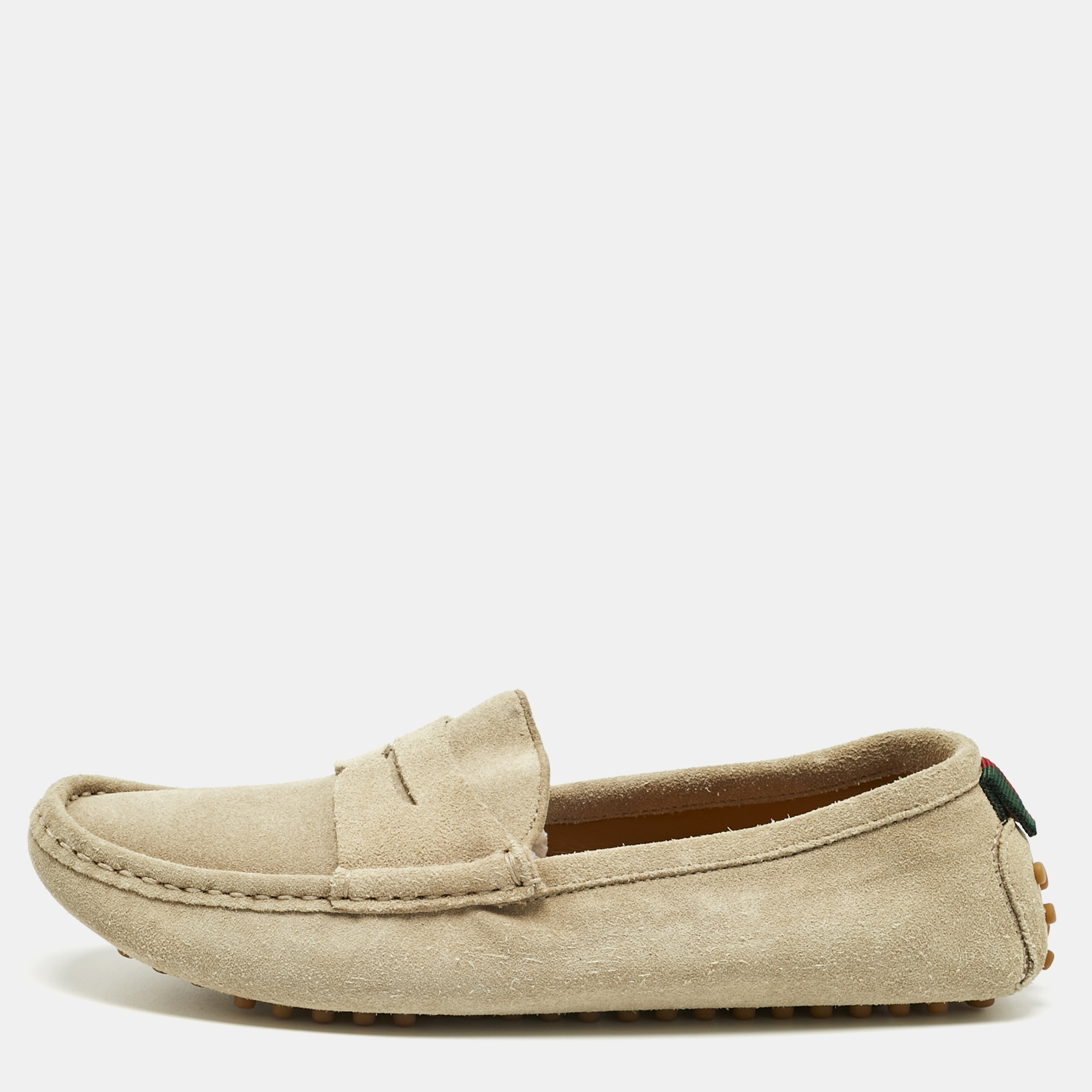 Gucci Beige Suede Web Driver Loafers Size 36