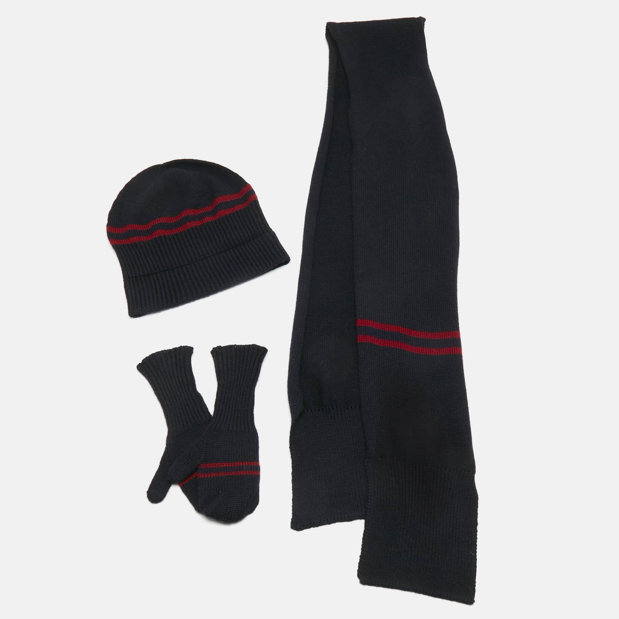 

Gucci Kids Navy Blue Striped Wool Knit 3 Piece Set M