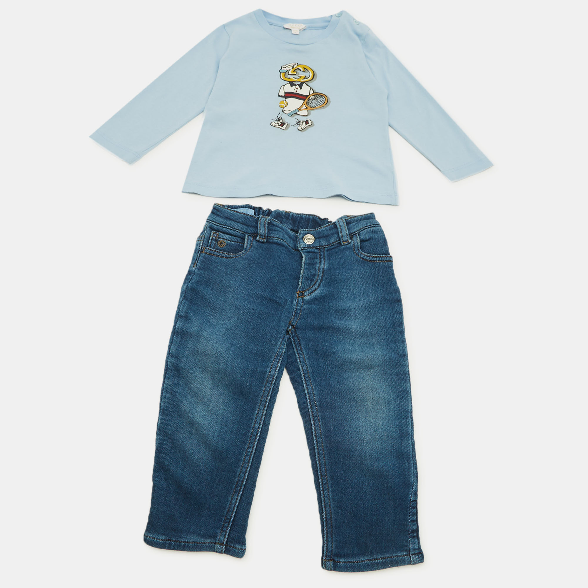 

Gucci Kids Blue Printed Jersey and Denim T-Shirt Set 9/12M and 12/18M