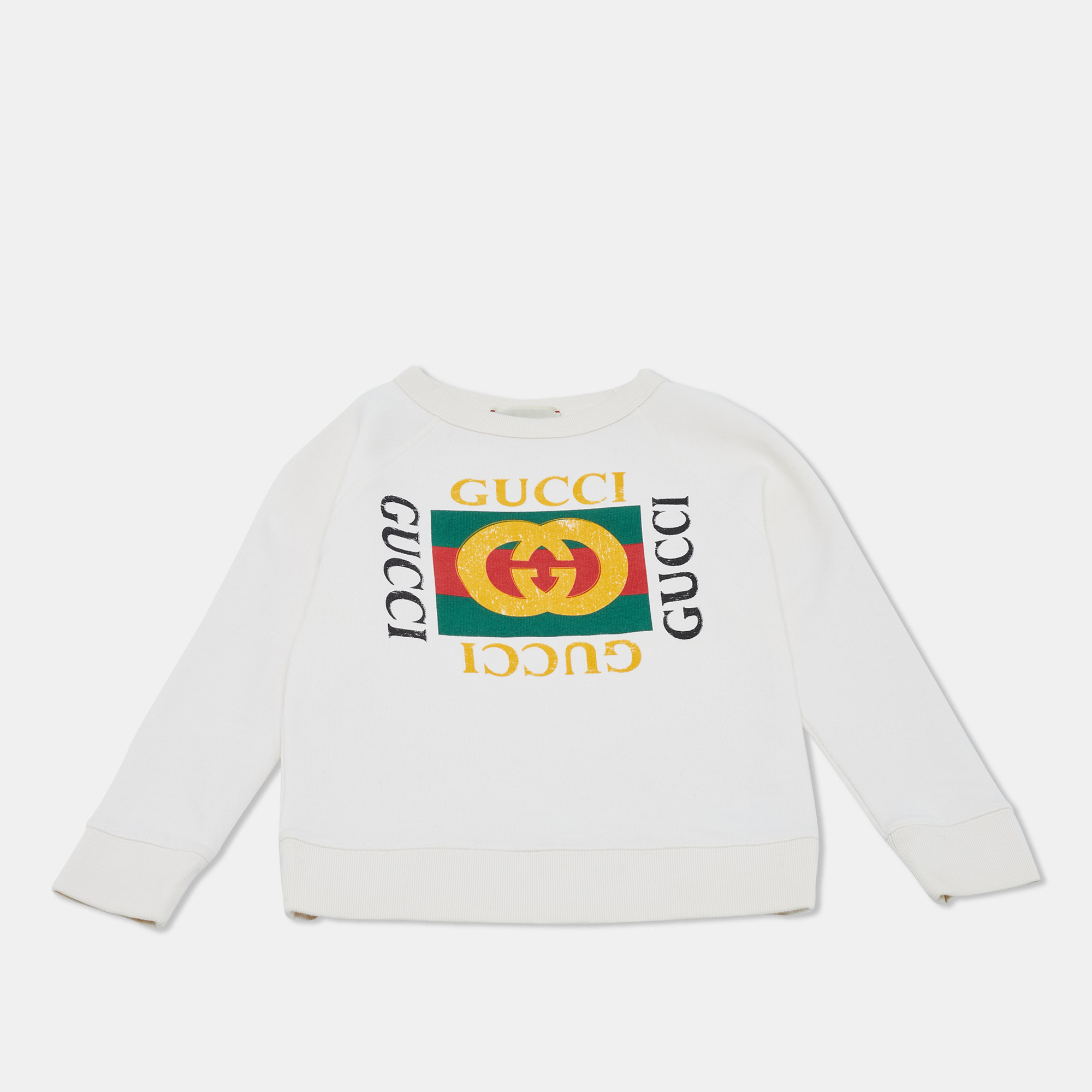 Pre-owned Gucci Kids Cream Logo Print Cotton Sweatshirt 5y In White