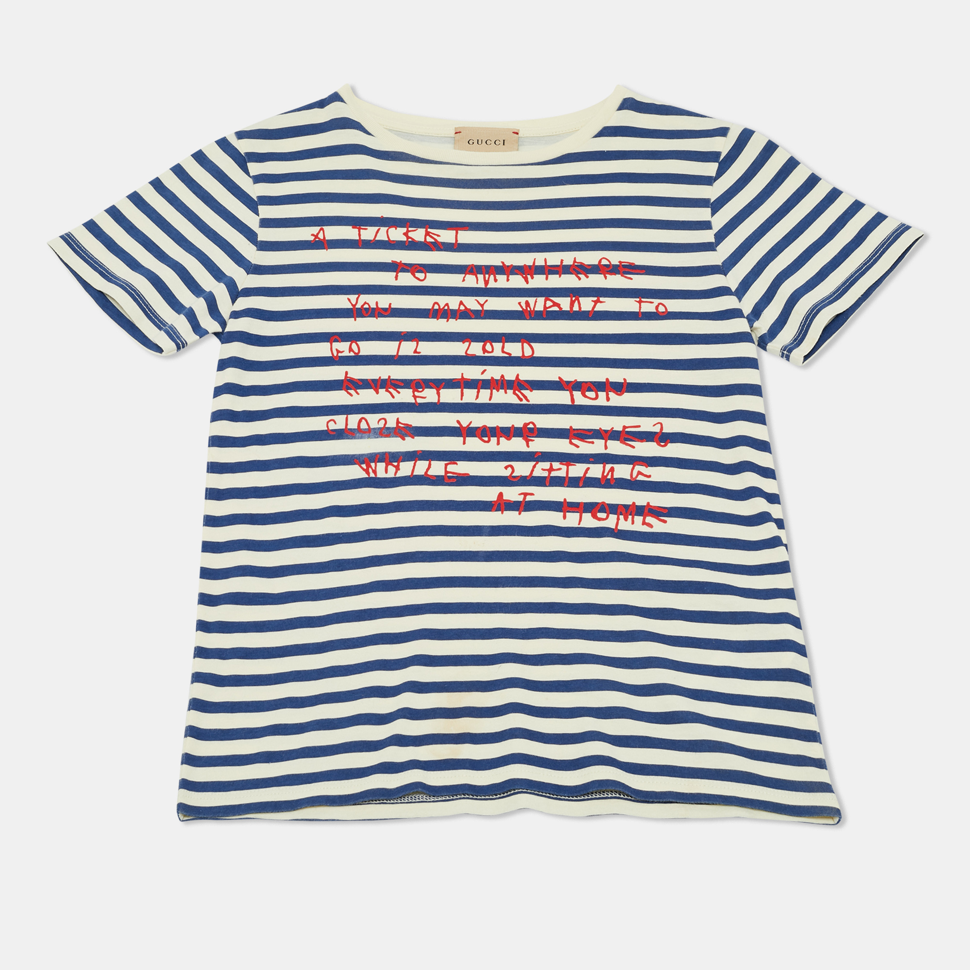 Click to view more detailed imagery on our partner's website Pre-owned Gucci Kids Striped Jersey T-shirt 8yrs In Blue