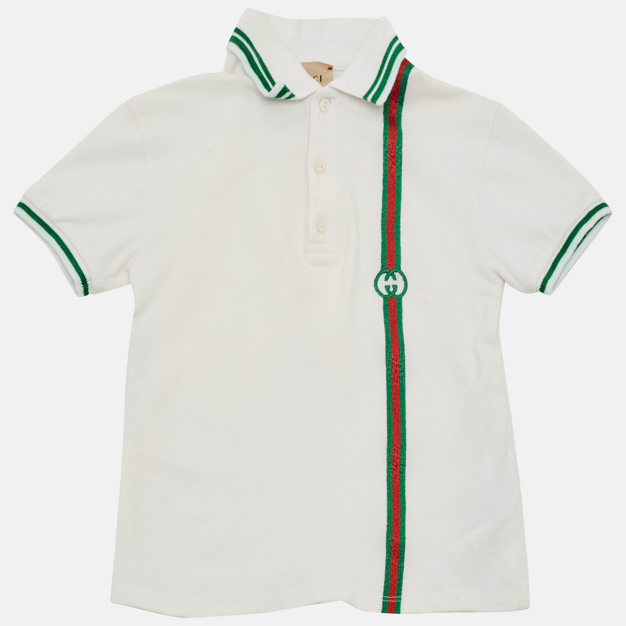 

Gucci White Cotton Knit GG Web Polo T-Shirt 18-24 M