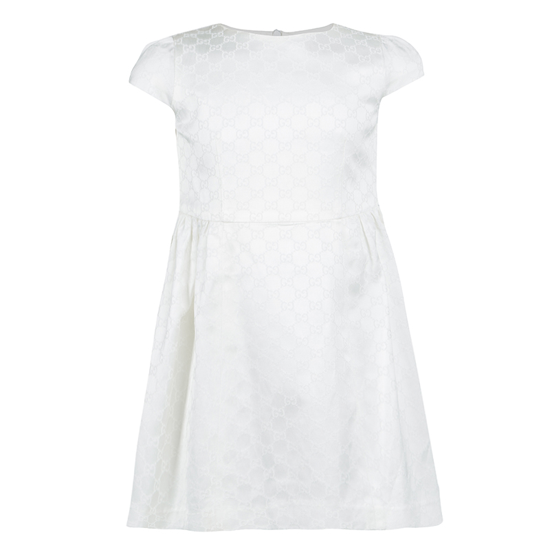 Pre Owned Gucci Off White Monogram Jacquard Cap Sleeve Dress 5 Yrs