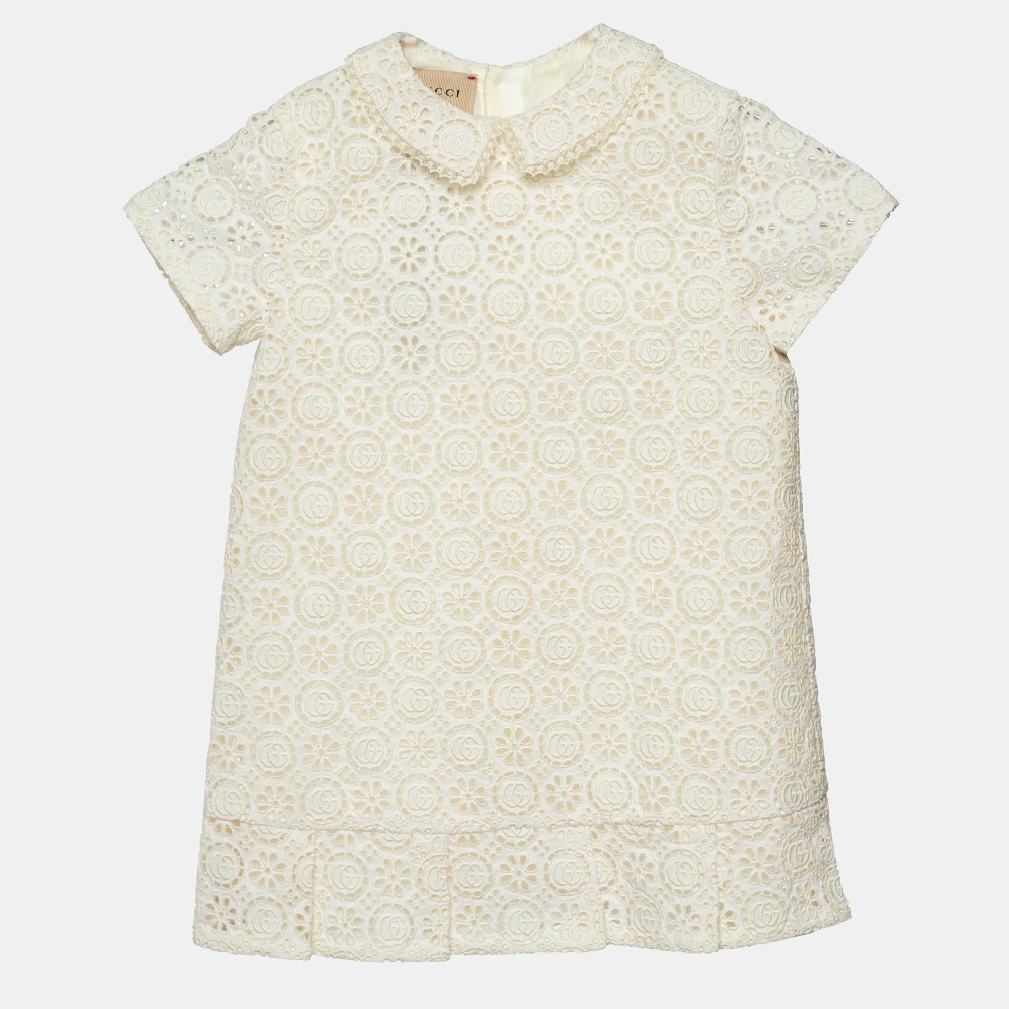 

Gucci Light Beige Floral and Logo Patterned Hacoba Kids Dress 18-24 M