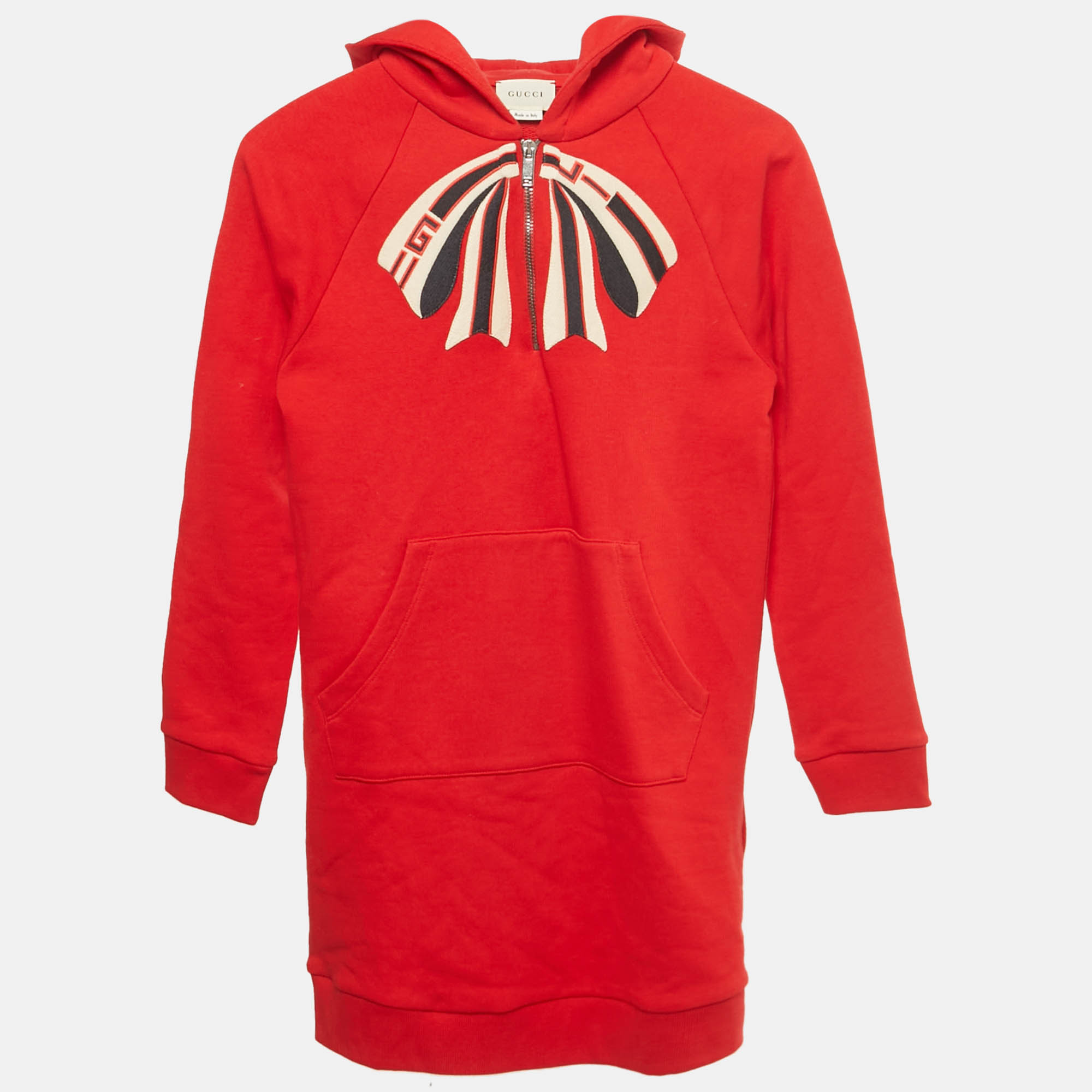 

Gucci Kids Red Bow Detail Cotton Hooded Dress 8Yrs