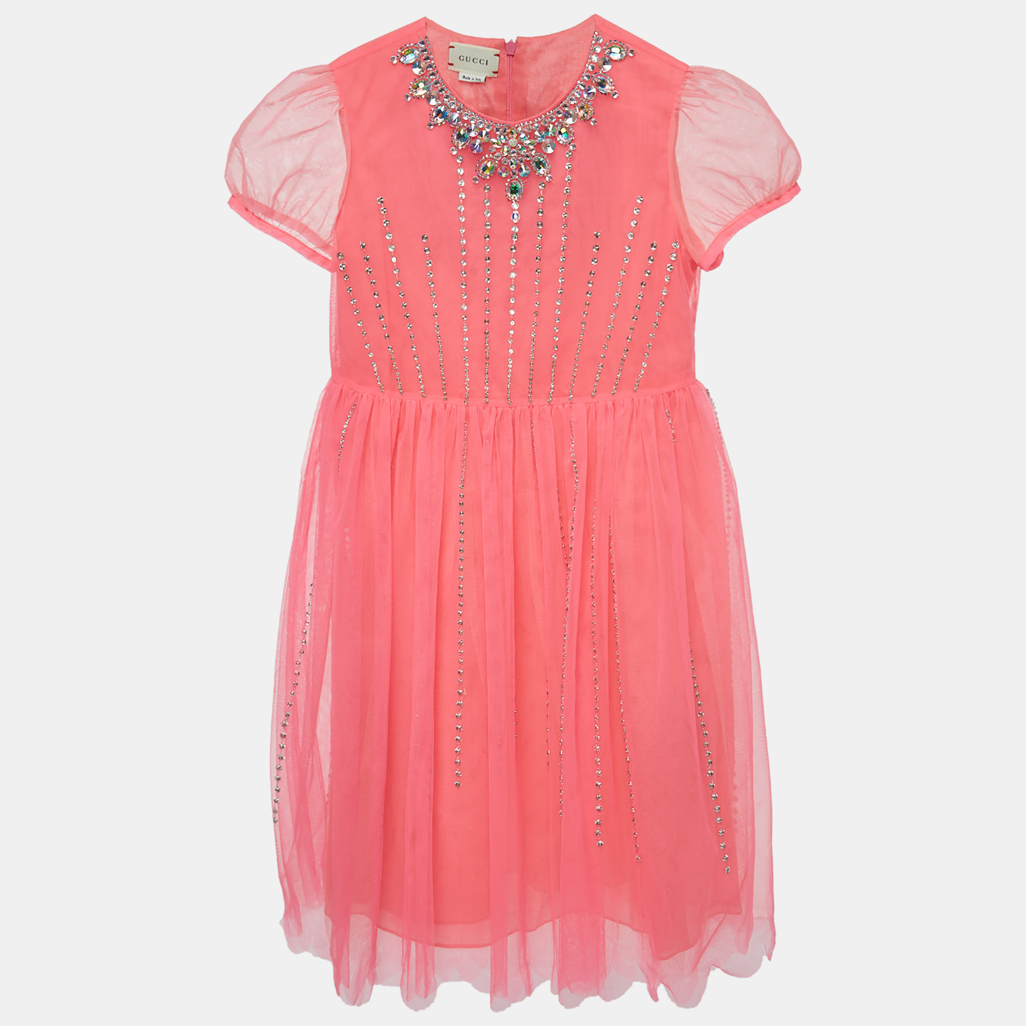 

Gucci Neon Pink Crystal Embellished Tulle Tiger Dress