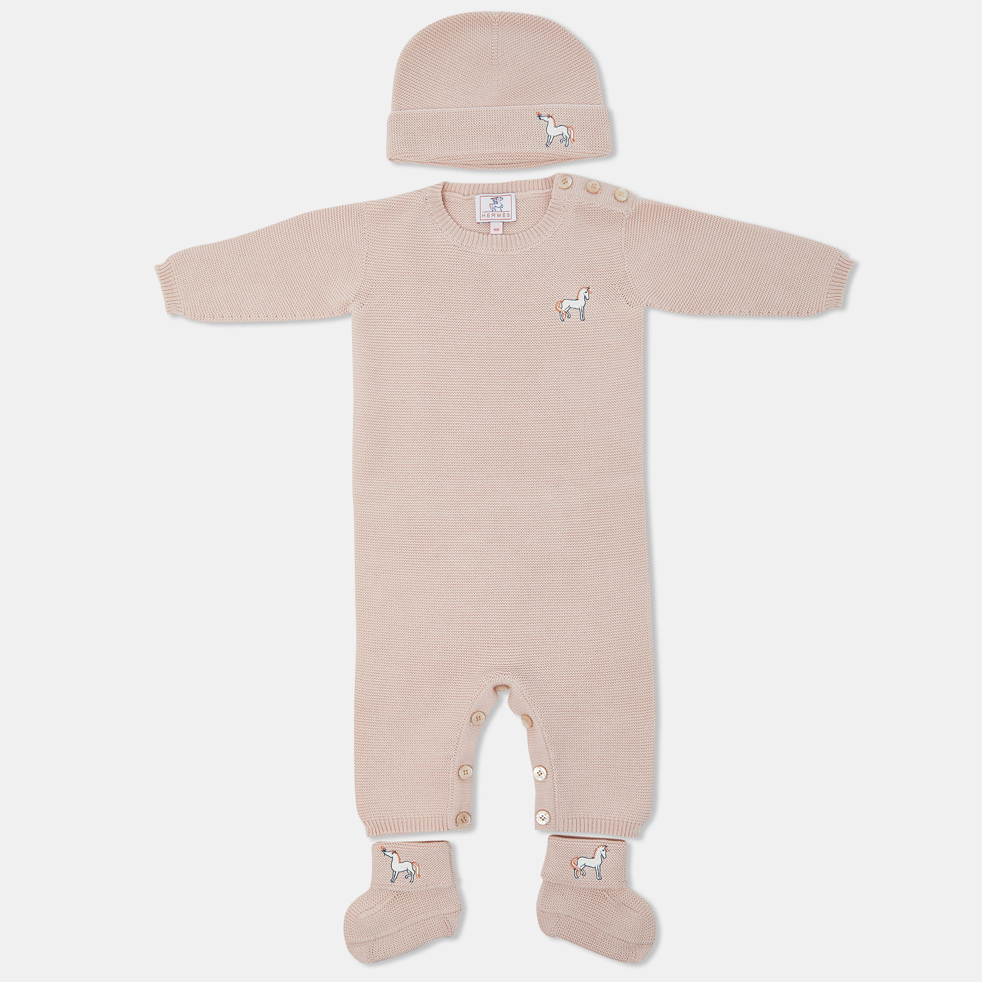 

Hermes Pink Cotton Knit Cabriole Baby Gift Set 6M