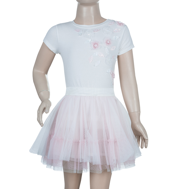 

Illudia White Pink Applique T-shirt & Mesh Overlay Skirt 2 Pc Set 12 Yrs