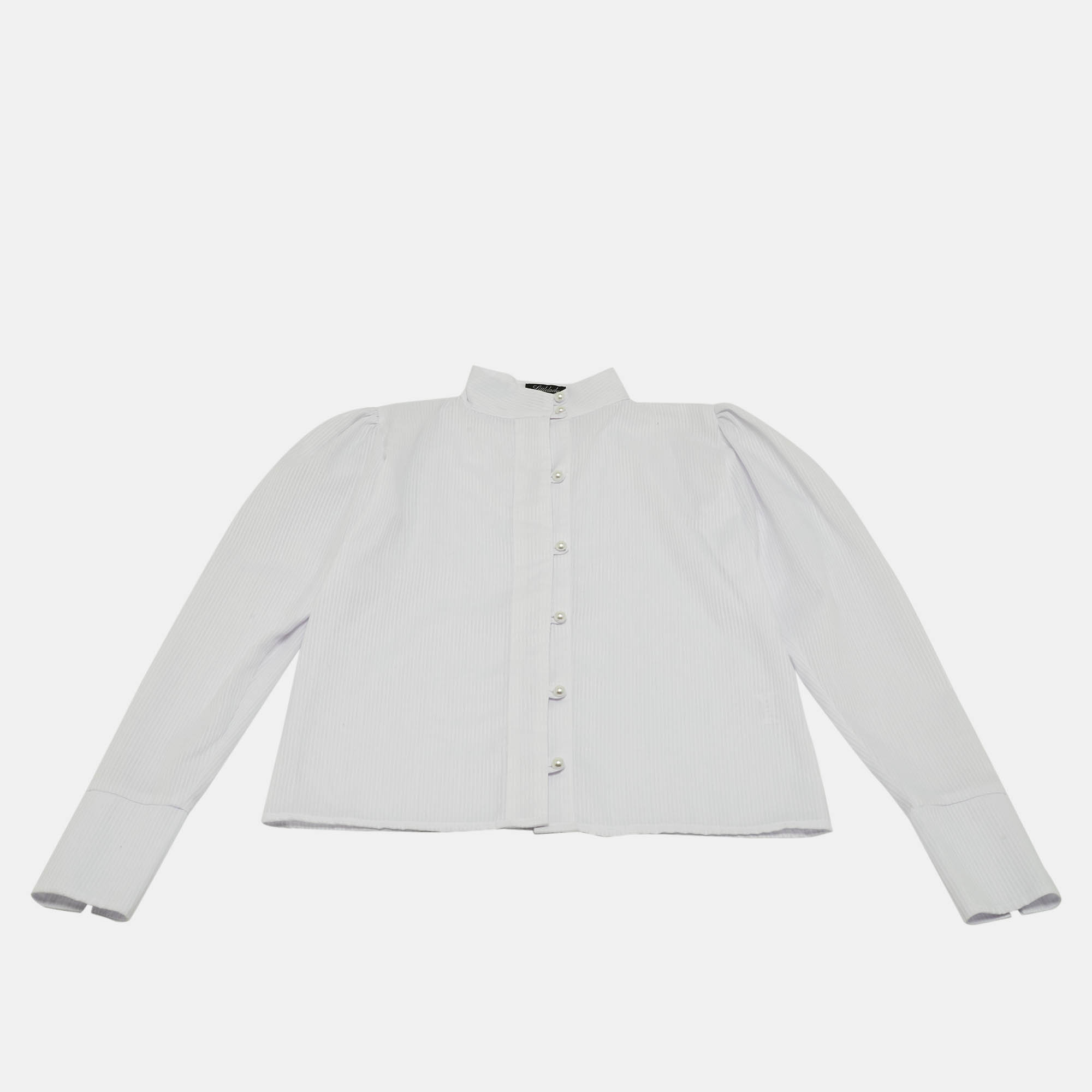 Little Lady Empire Kids White Stripe Cotton Pearl Button Detail Blouse 10Yrs
