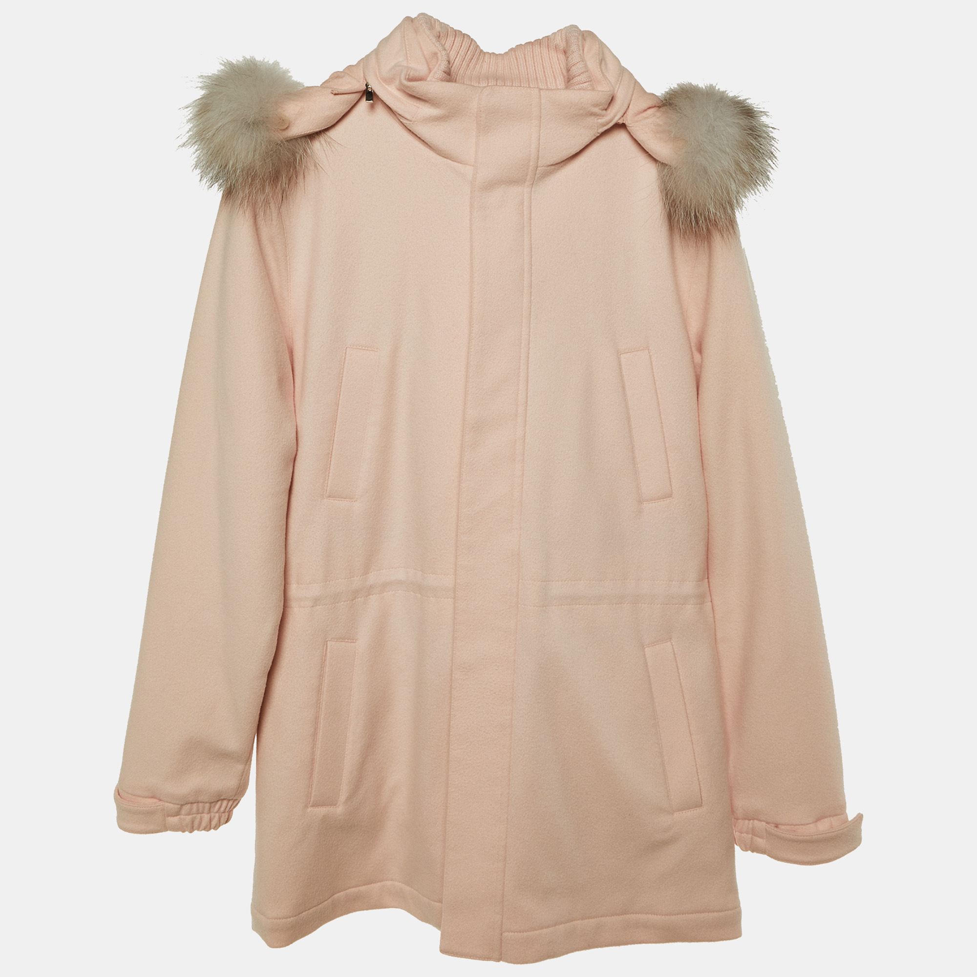 

Loro Piana Kids Pink Cashmere Detachable Fox Fur Hood Icery Jacket