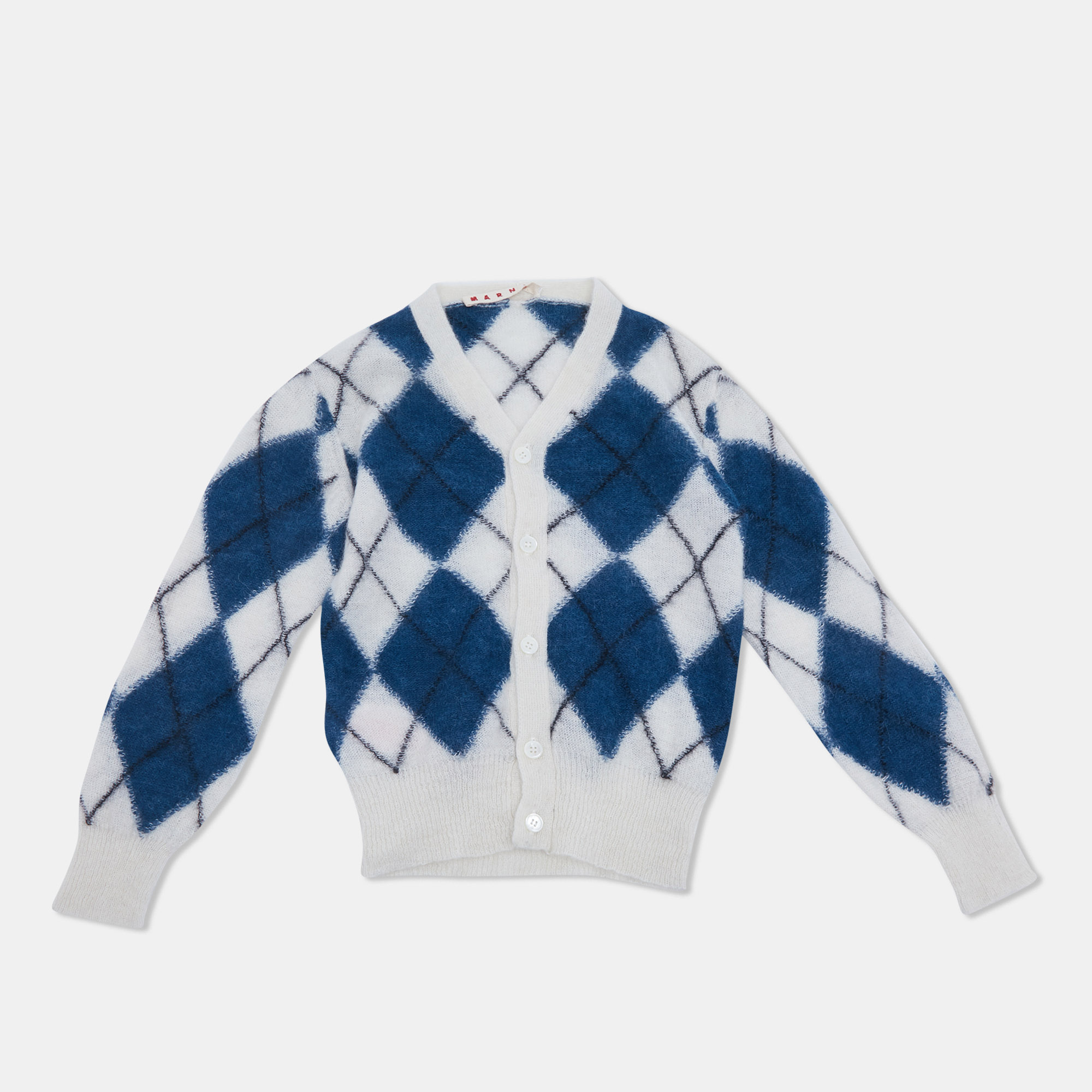 

Marni Kids Blue/White Argyle Wool Cardigan 6Yrs