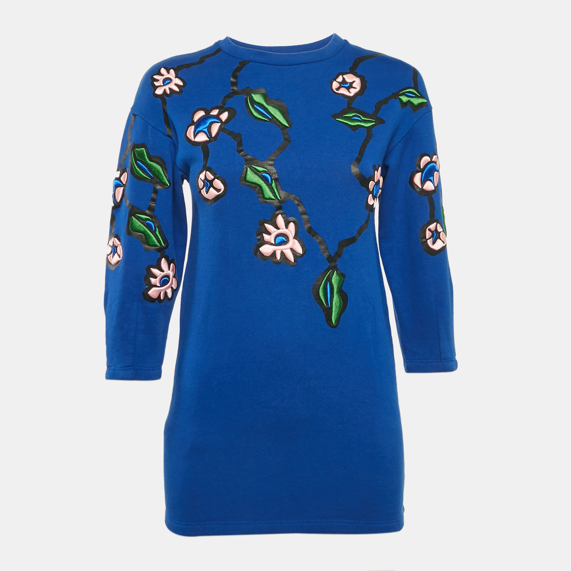 

Marni Blue Floral Embroidered Cotton Knit Dress