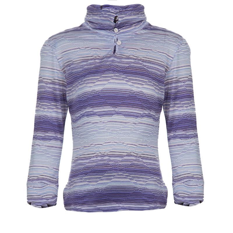 

Missoni Purple Striped Long Sleeve Collared T-Shirt