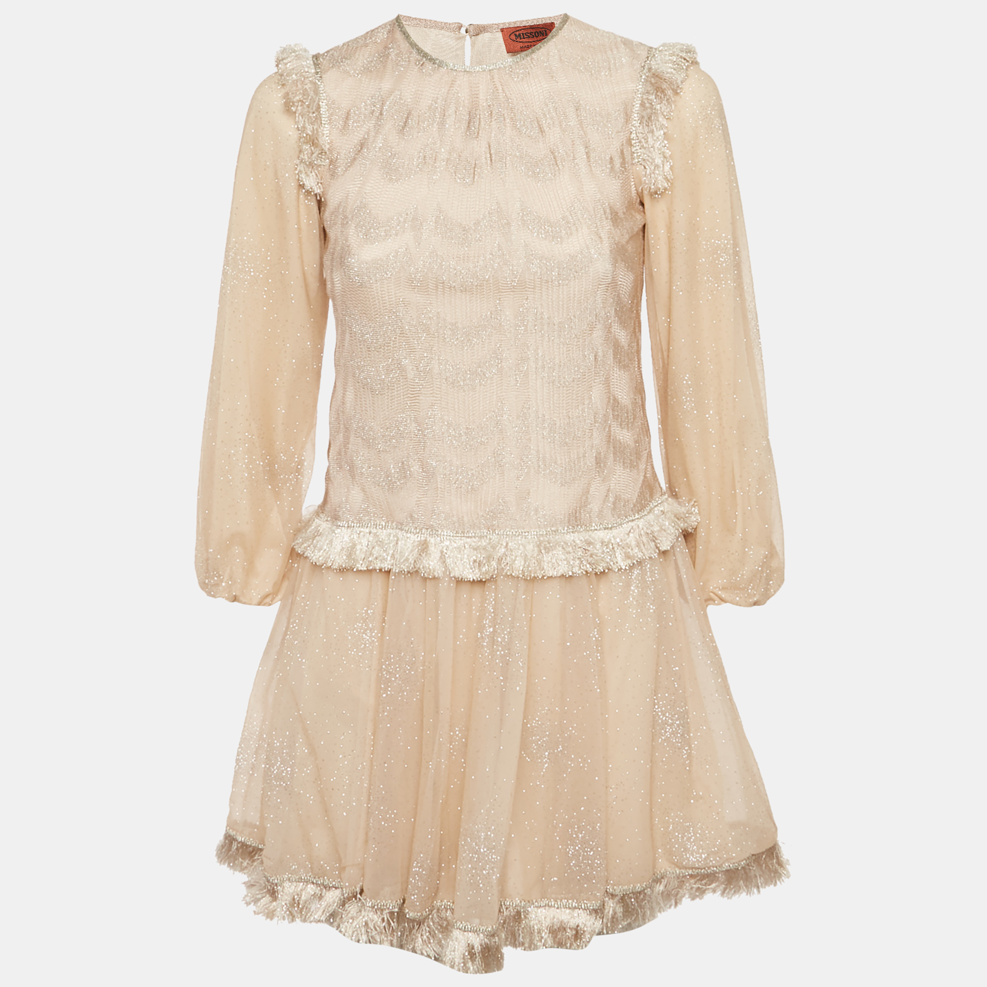 

Missoni Kids Beige Lurex Knit and Tulle Dress 10Yrs