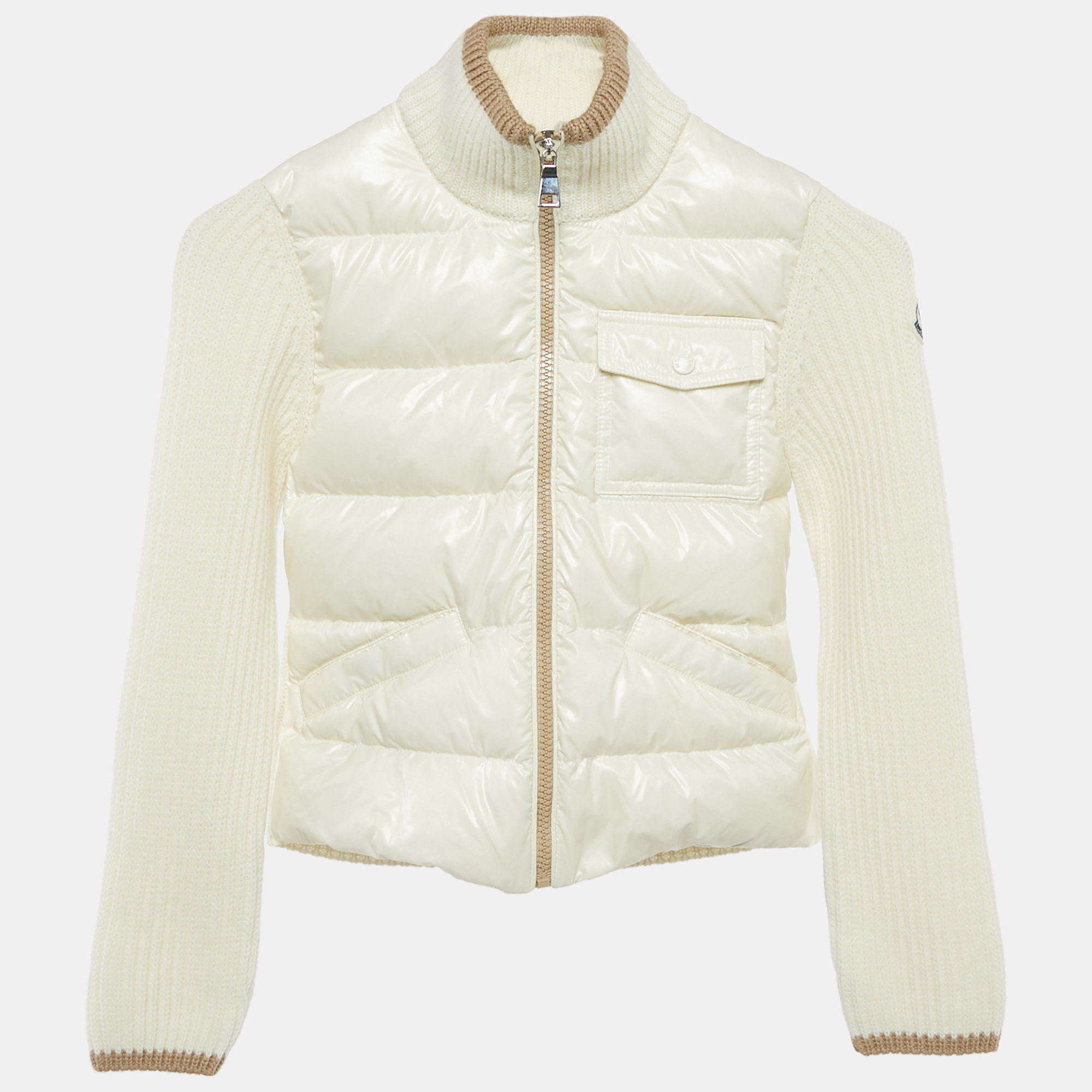 

Moncler Kids Ivory Nylon and Rib Knit Down Cardigan Jacket, White