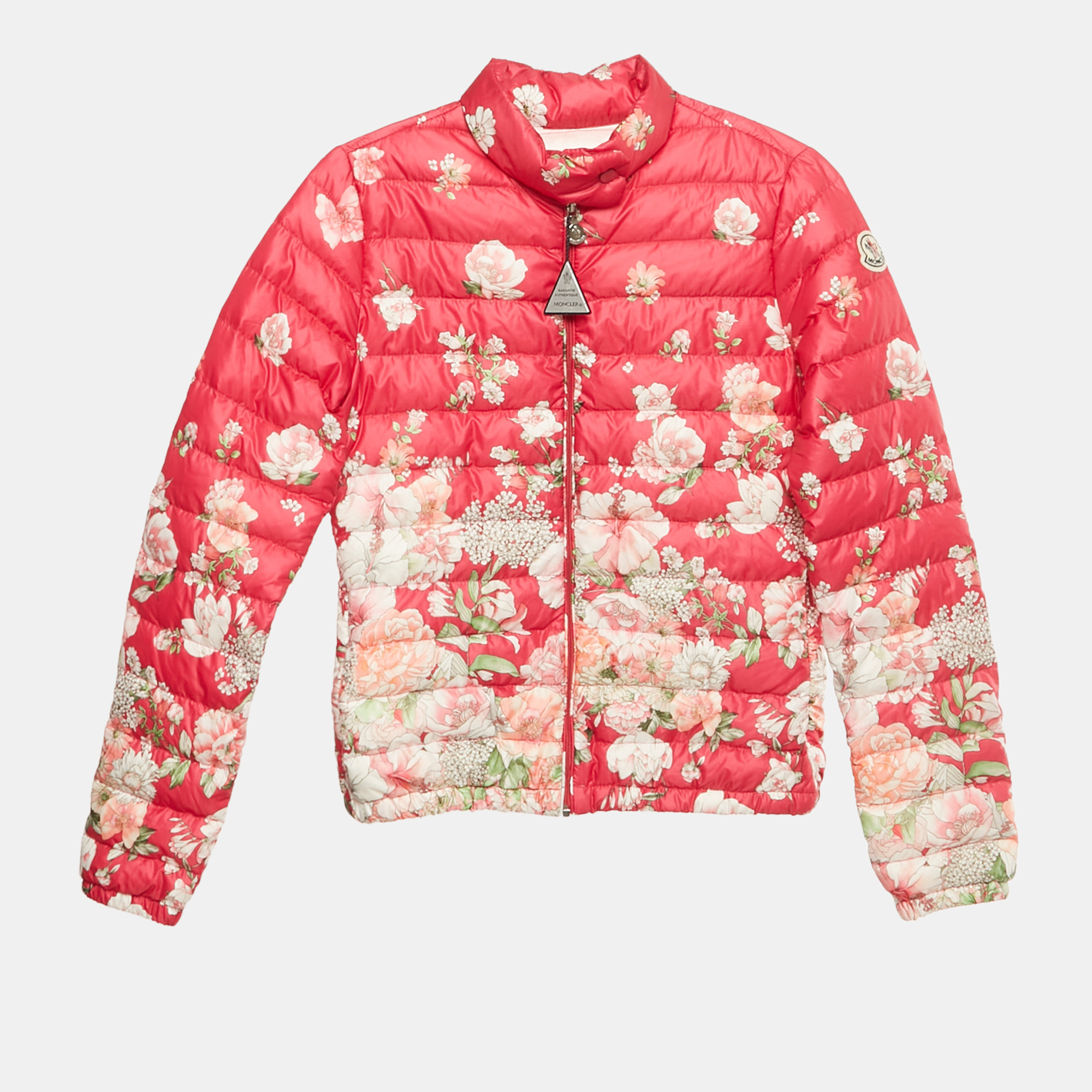 Pre-owned Moncler Kids Pink Floral Print Nylon Puffer Jacket 12yrs
