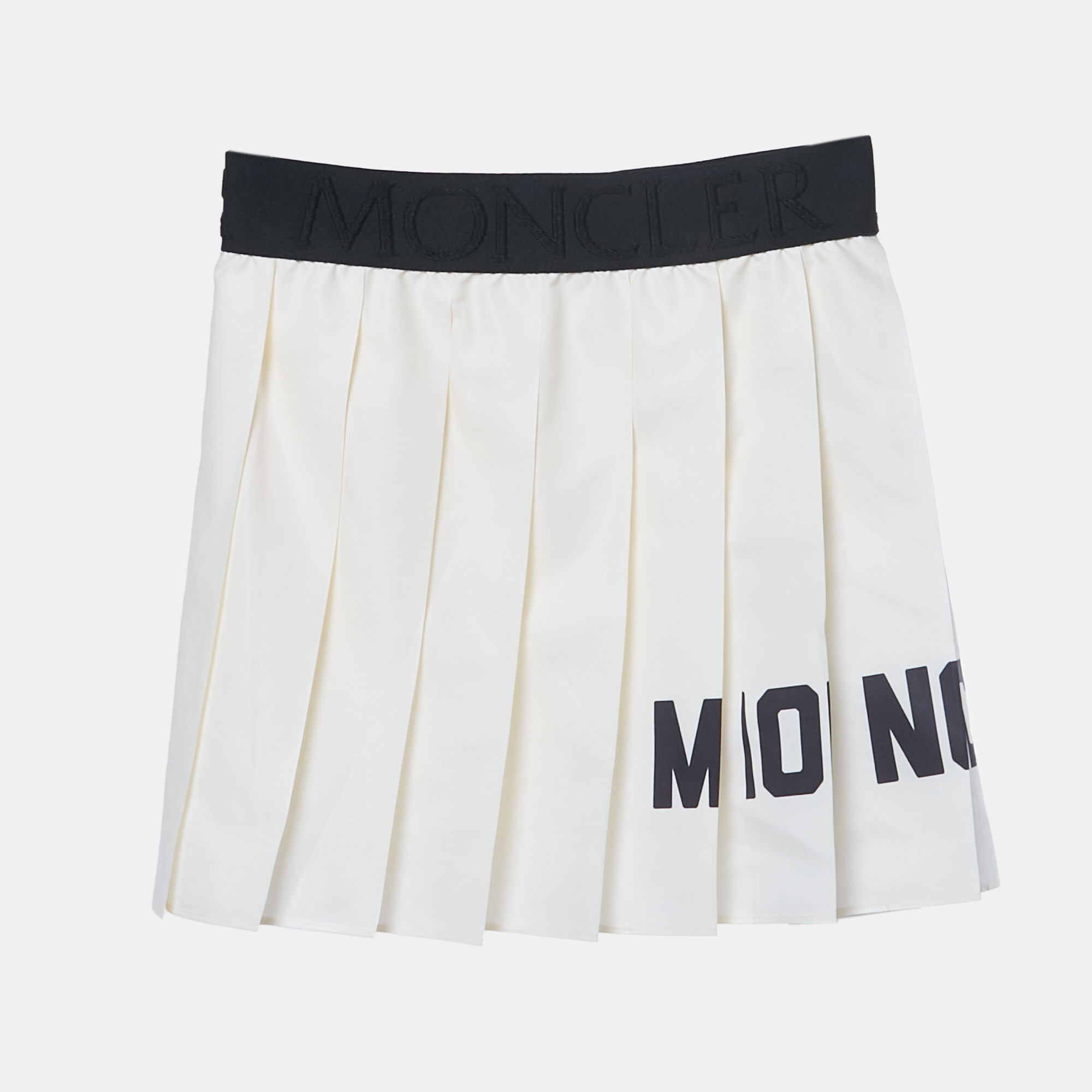 Pre-owned Moncler Kids Cream Logo Waist Trim Synthetic Pleated Skirt 4yrs In White