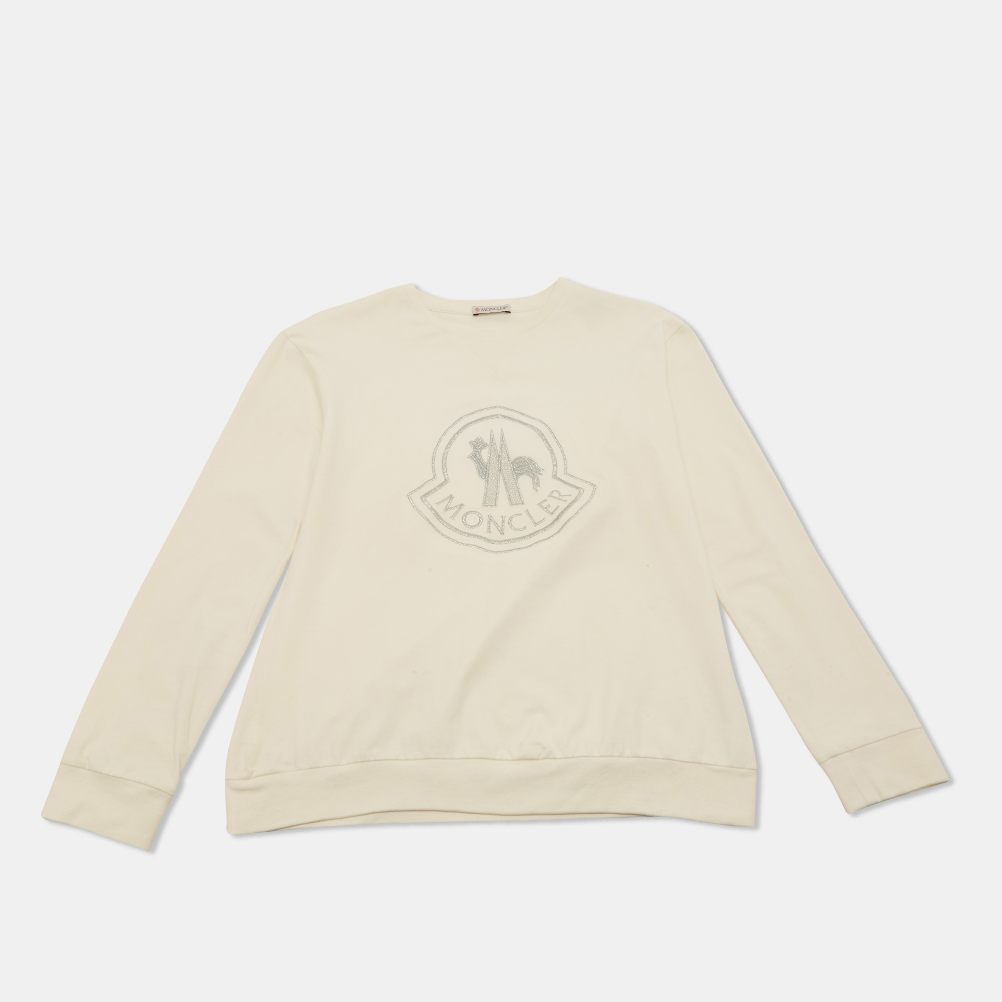 Moncler Cream Embroidered Cotton Long Sleeve T-Shirt 14 Yrs