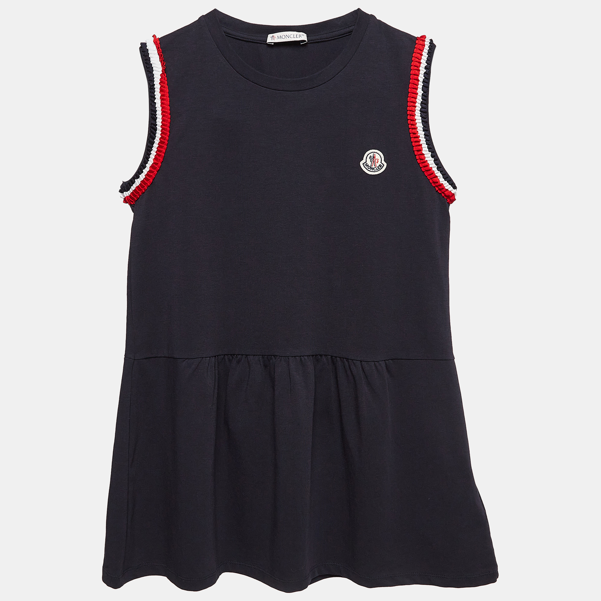 

Moncler Navy Blue Cotton Knit Ruffled Sleeveless Top