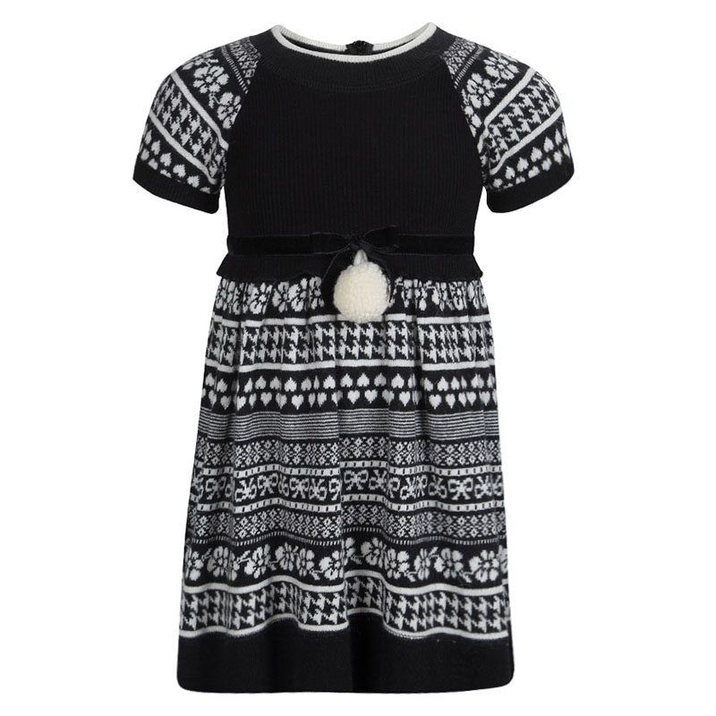 

Monnalisa Monochrome Knit Pom-Pom Detail Short Sleeve Dress, Black