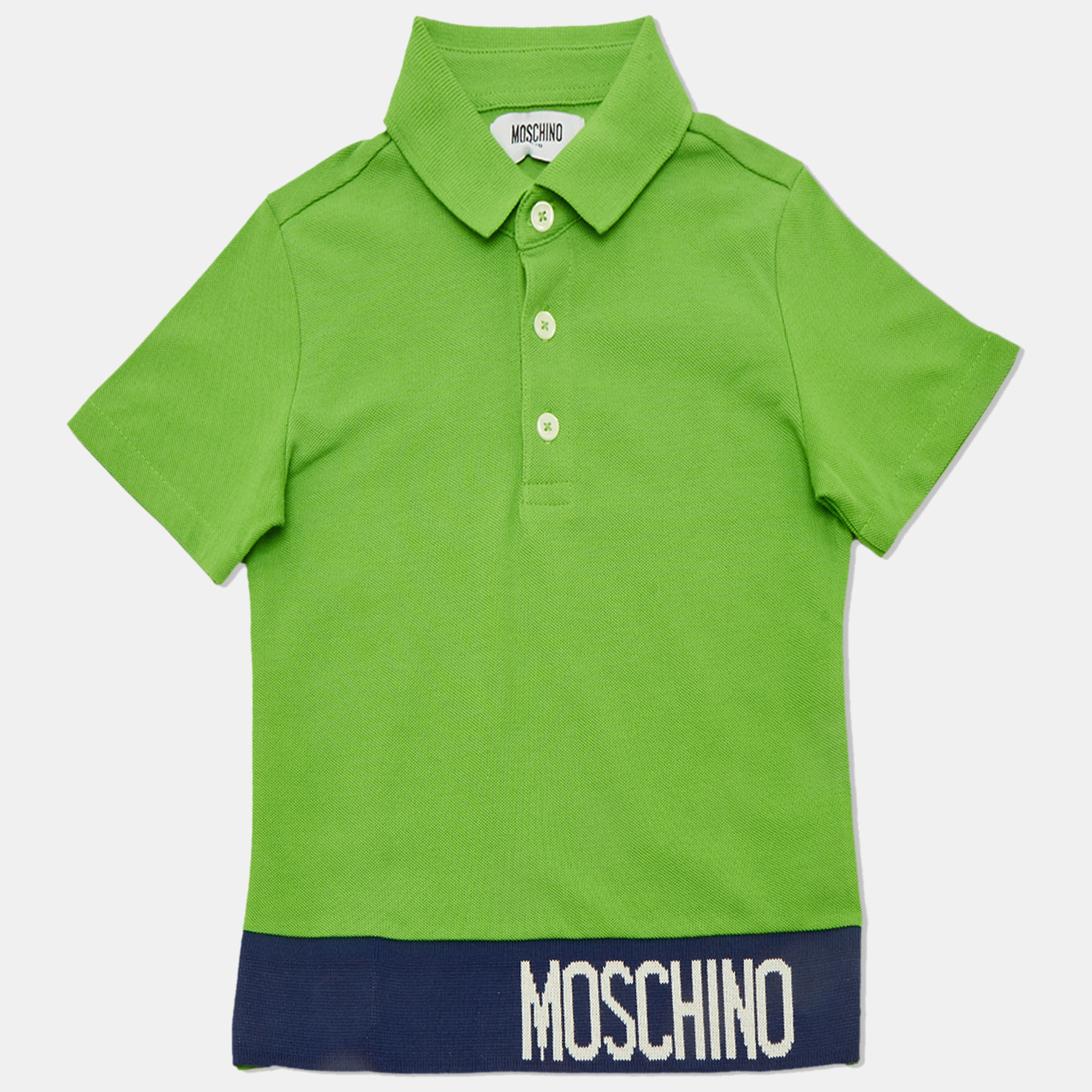 Moschino Kids Green Logo Intarsia Cotton Polo T-Shirt 4 Yrs