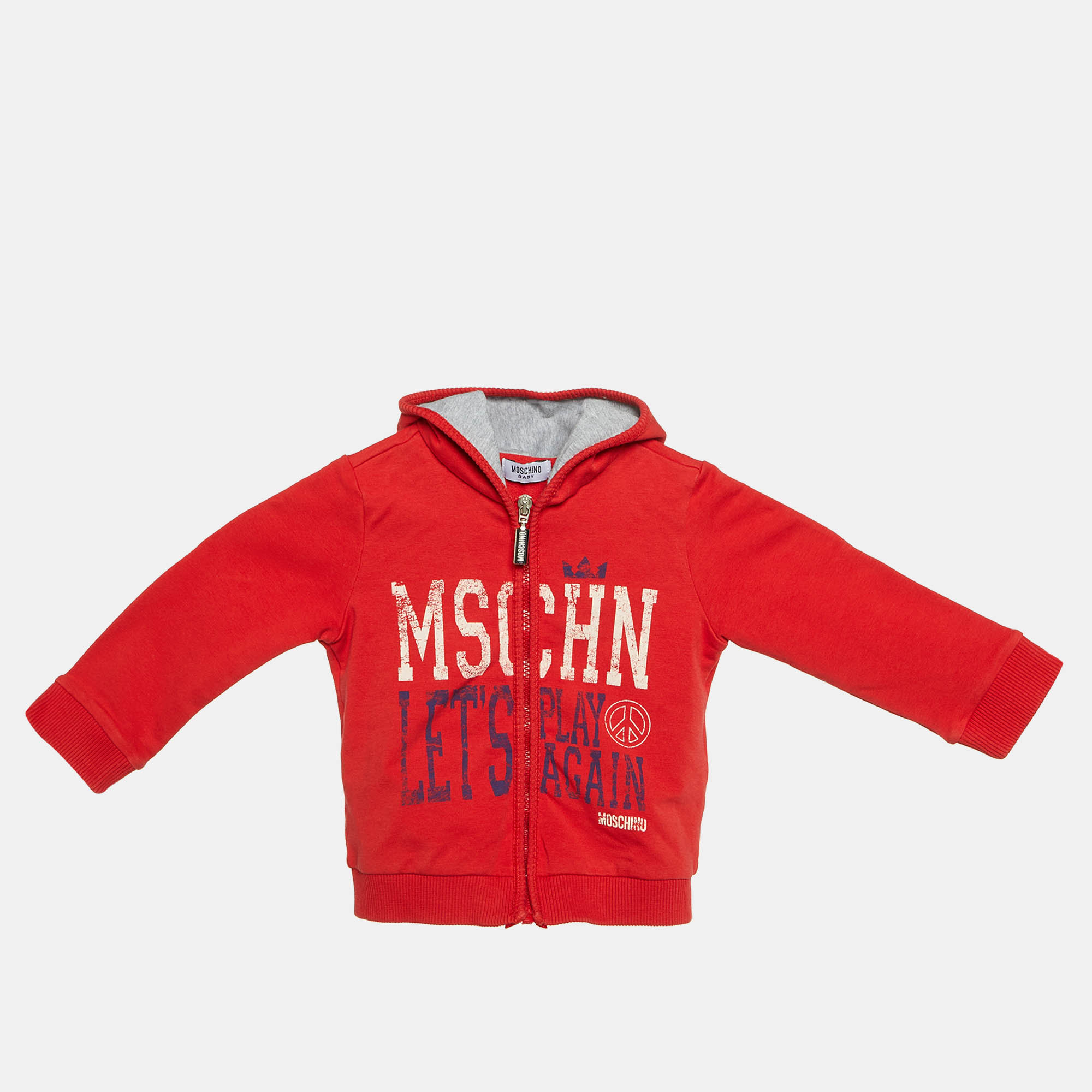 

Moschino Baby Red Logo Print Cotton Hooded Jacket 9/12M