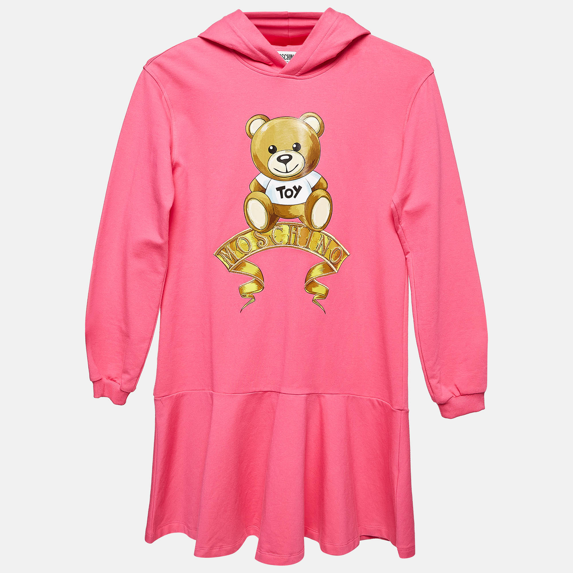 

Moschino Teen Pink Teddy Print Cotton Hooded Dress 12 Y