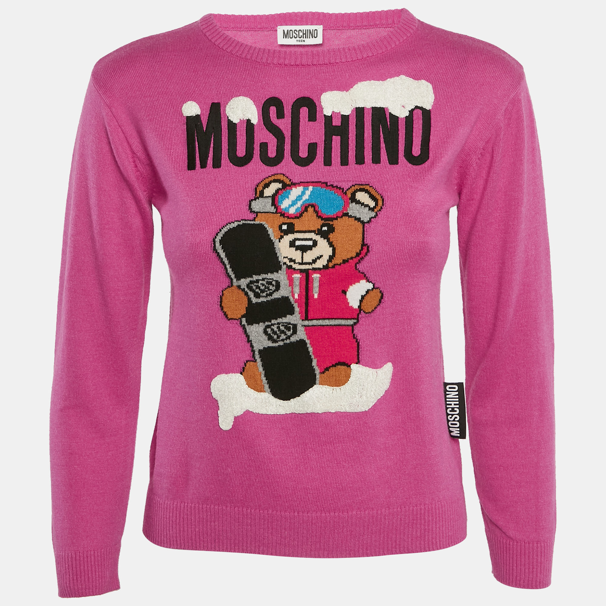 

Moschino Teen Pink Bear Pattern Cotton Knit Sweater