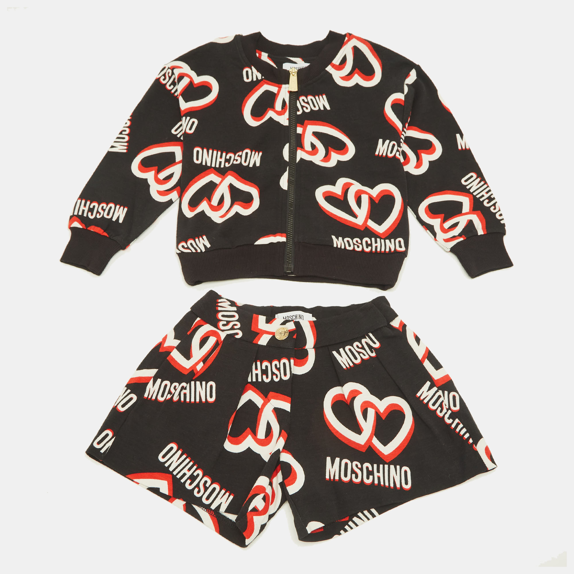 Pre-owned Moschino Kids Black Logo Print Cotton Shorts Set 4yrs