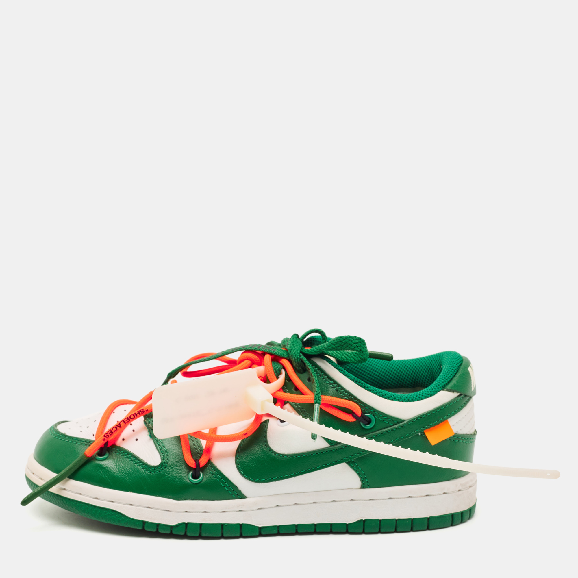 Off-White x Nike Green/White Leather Dunk Low Top Sneakers Size 36