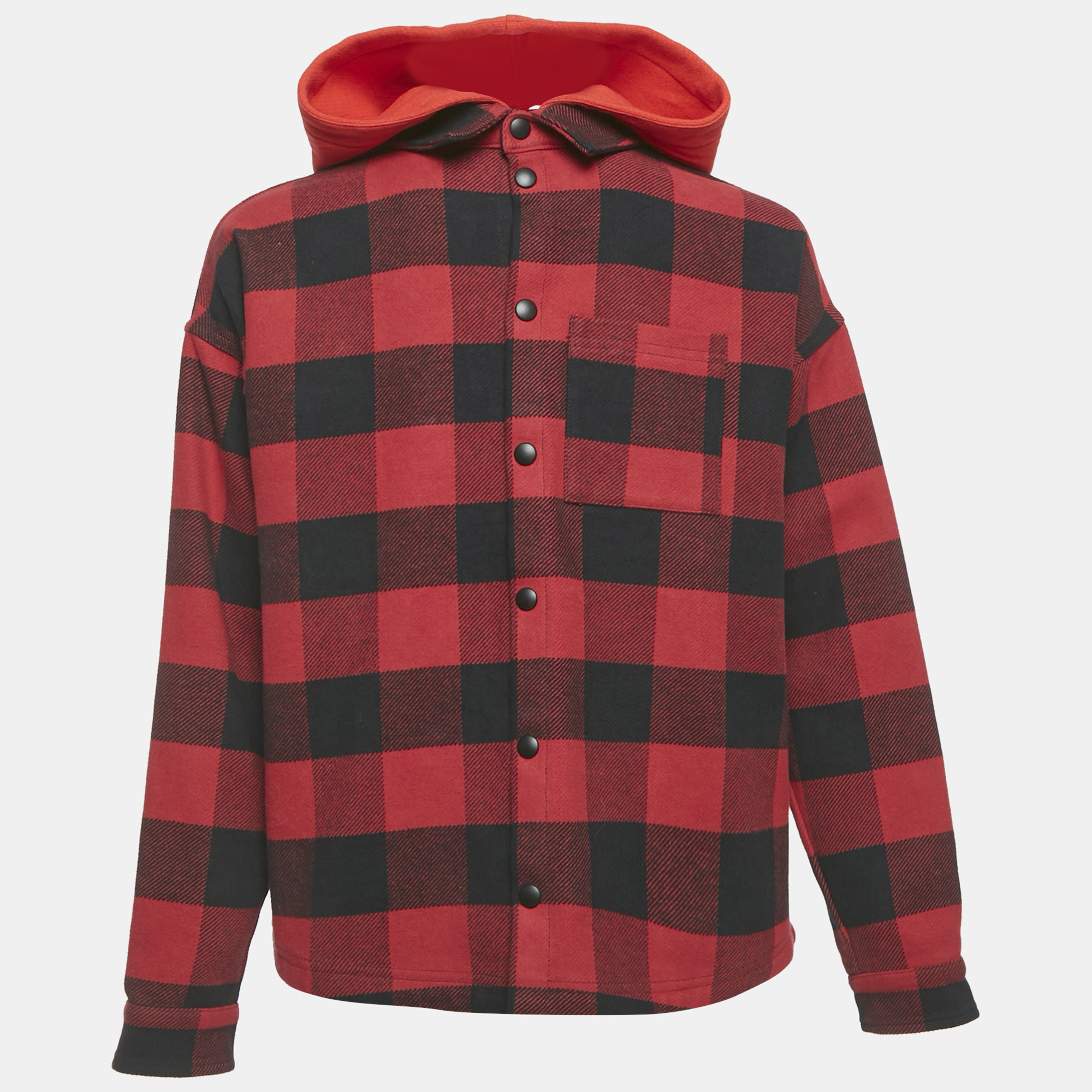 

Palm Angels Kids Red/Black Checks Cotton Hooded Shirt 12Yrs