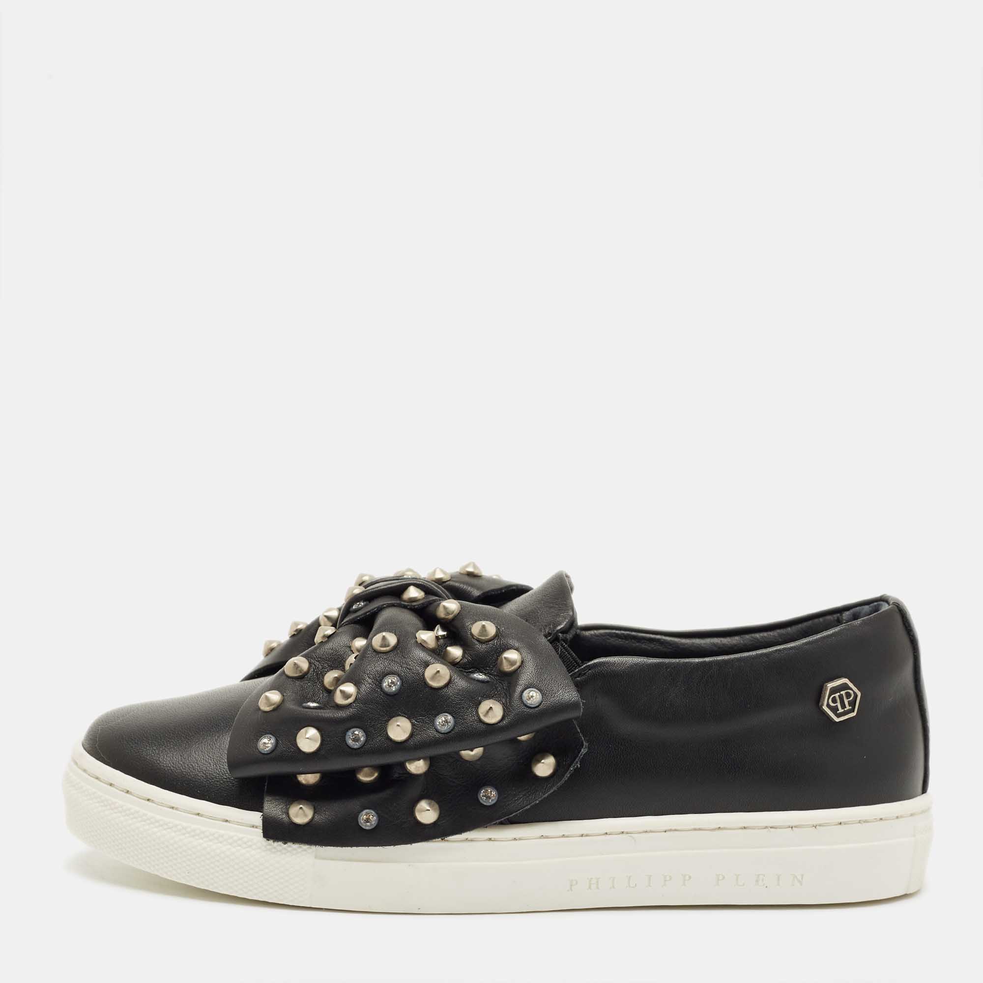 Philipp Plein Black Leather Studded Diana Sneakers Size 33