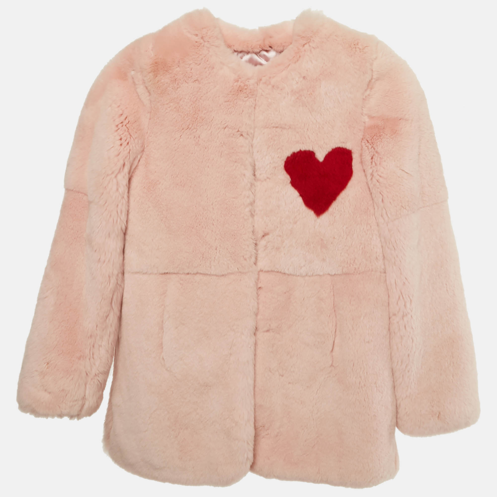 Pre-owned Philipp Plein Junior Pink Heart Detail Real Fur Coat 10yrs