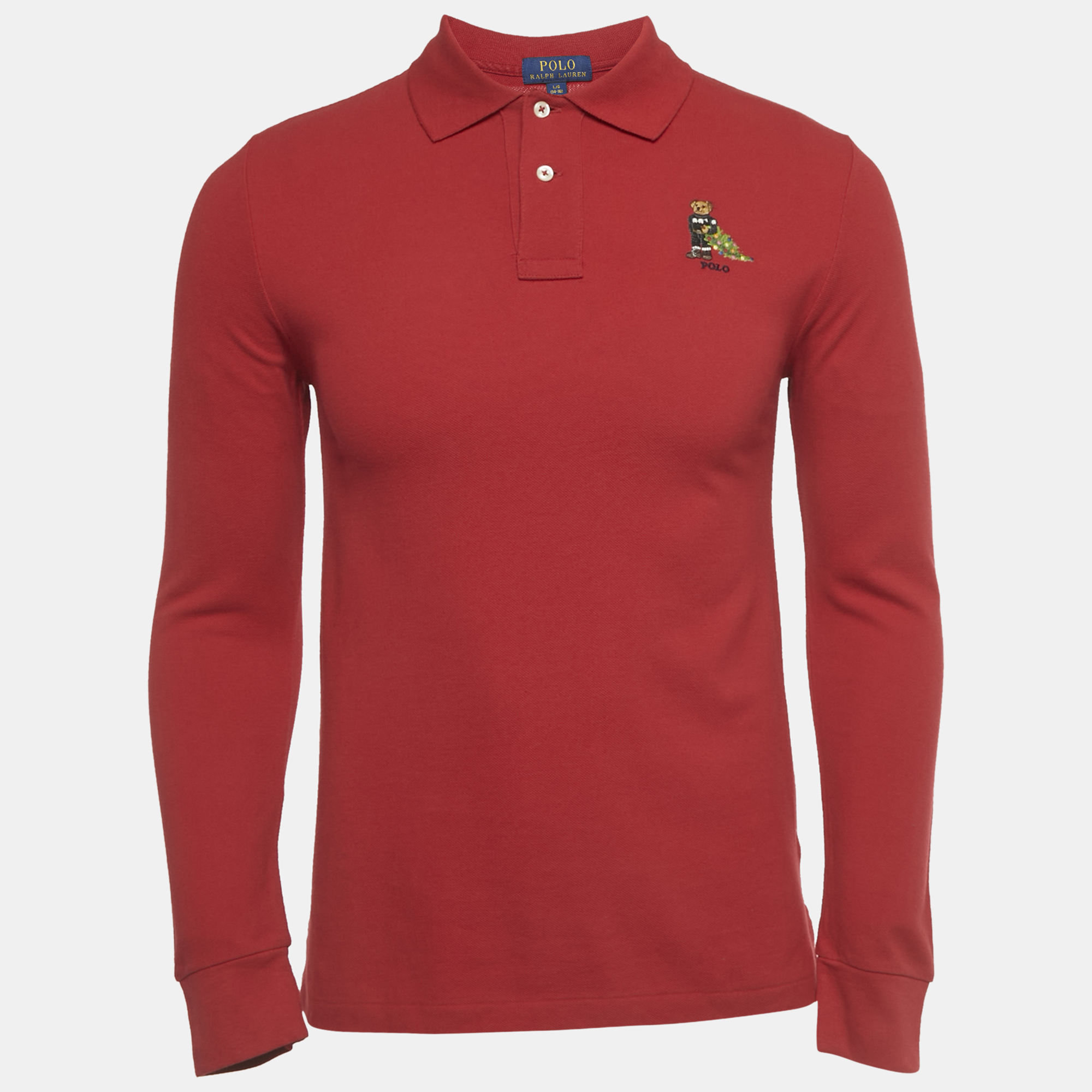 Pre-owned Polo Ralph Lauren Boys Red Pique Long Sleeve Polo T-shirt L/16-18yrs